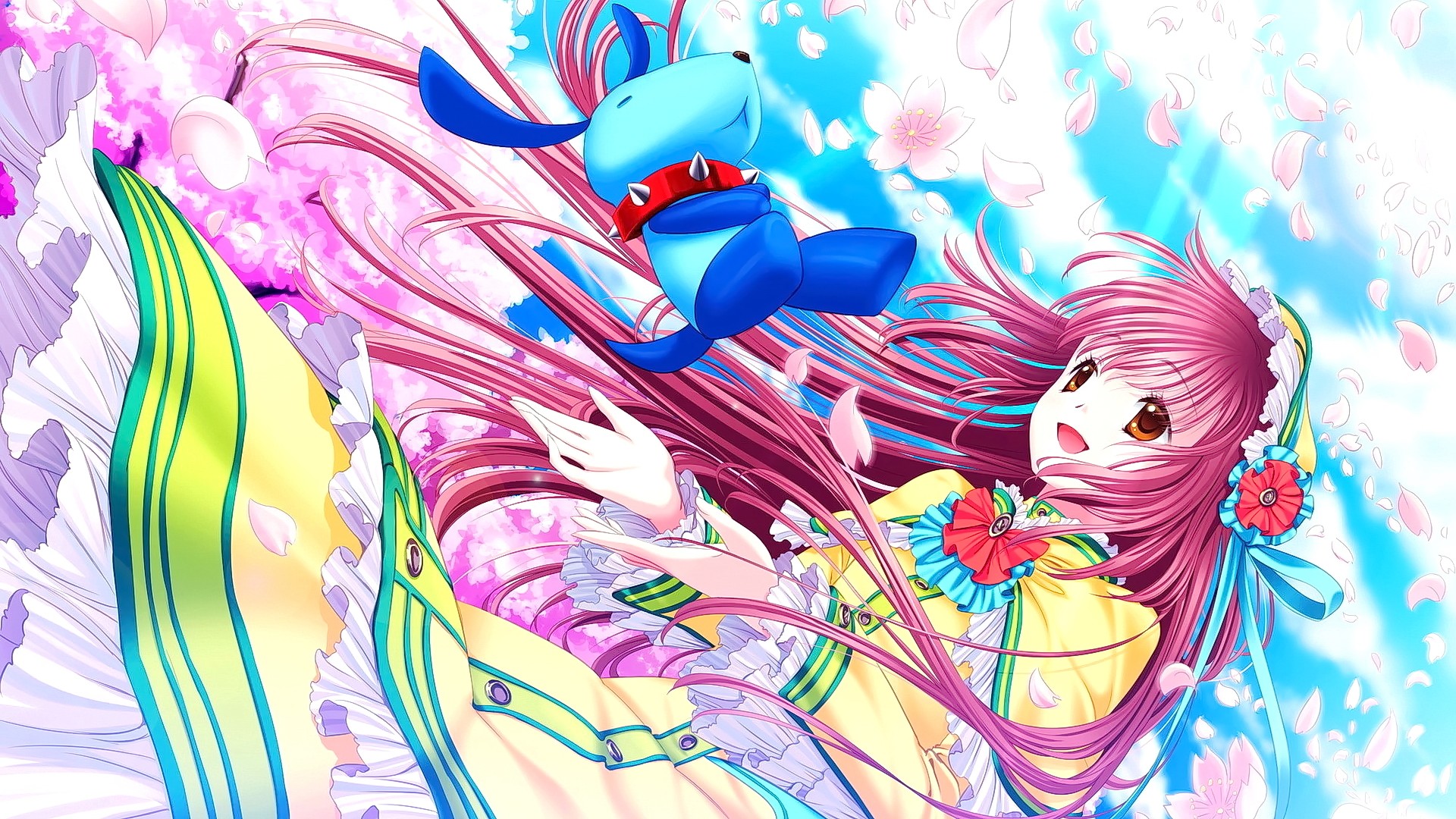 Anime 1920x1080 anime anime girls pink hair long hair looking at viewer smiling open mouth dress