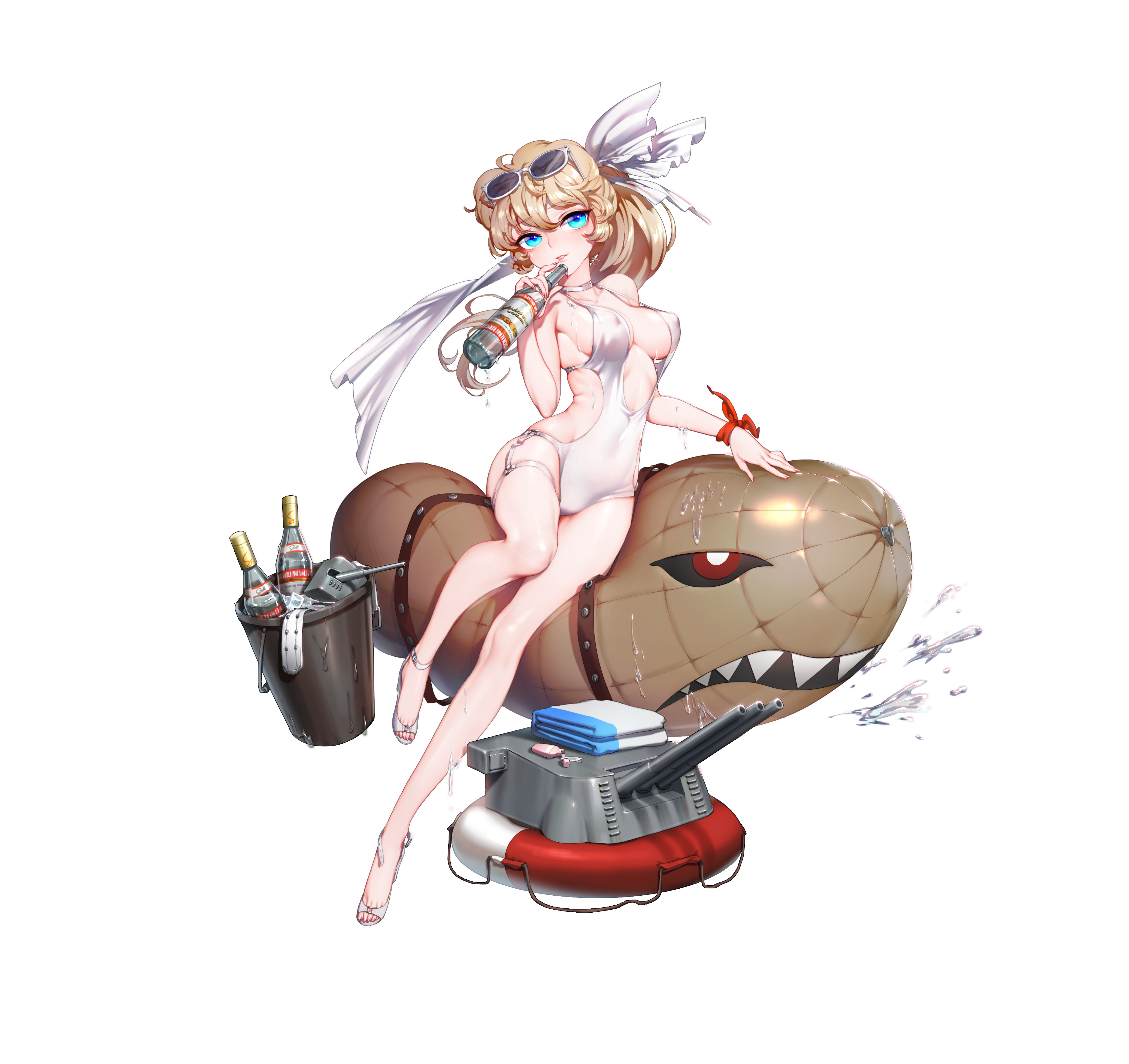 Anime 3720x3508 Battleship Girl blonde blue eyes cleavage one-piece swimsuit anime girls vodka