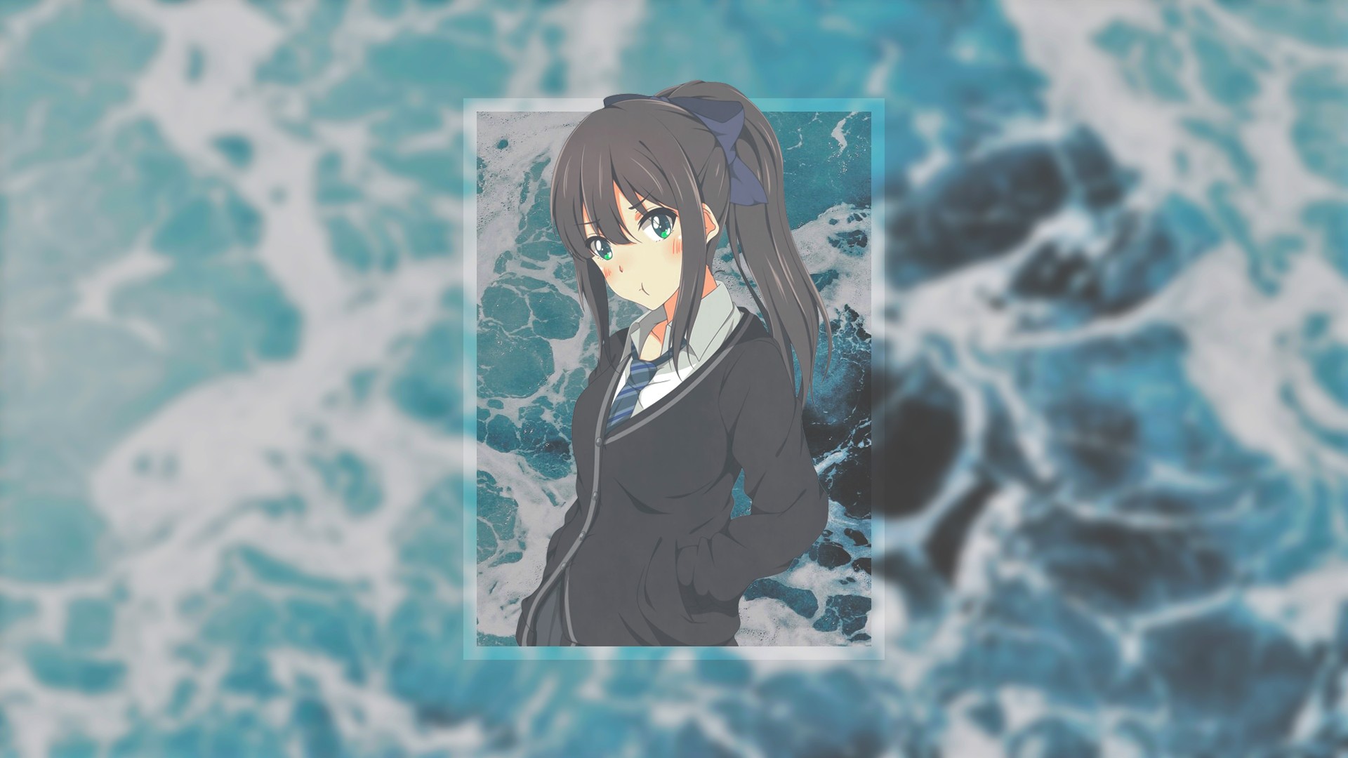 Anime 1920x1080 picture-in-picture tie anime girls anime dark hair green eyes Shibuya Rin