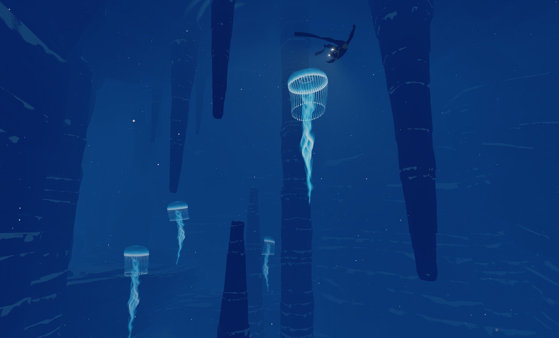 General 1920x1160 water underwater nature animals digital art jellyfish drawing divers blue background abzu