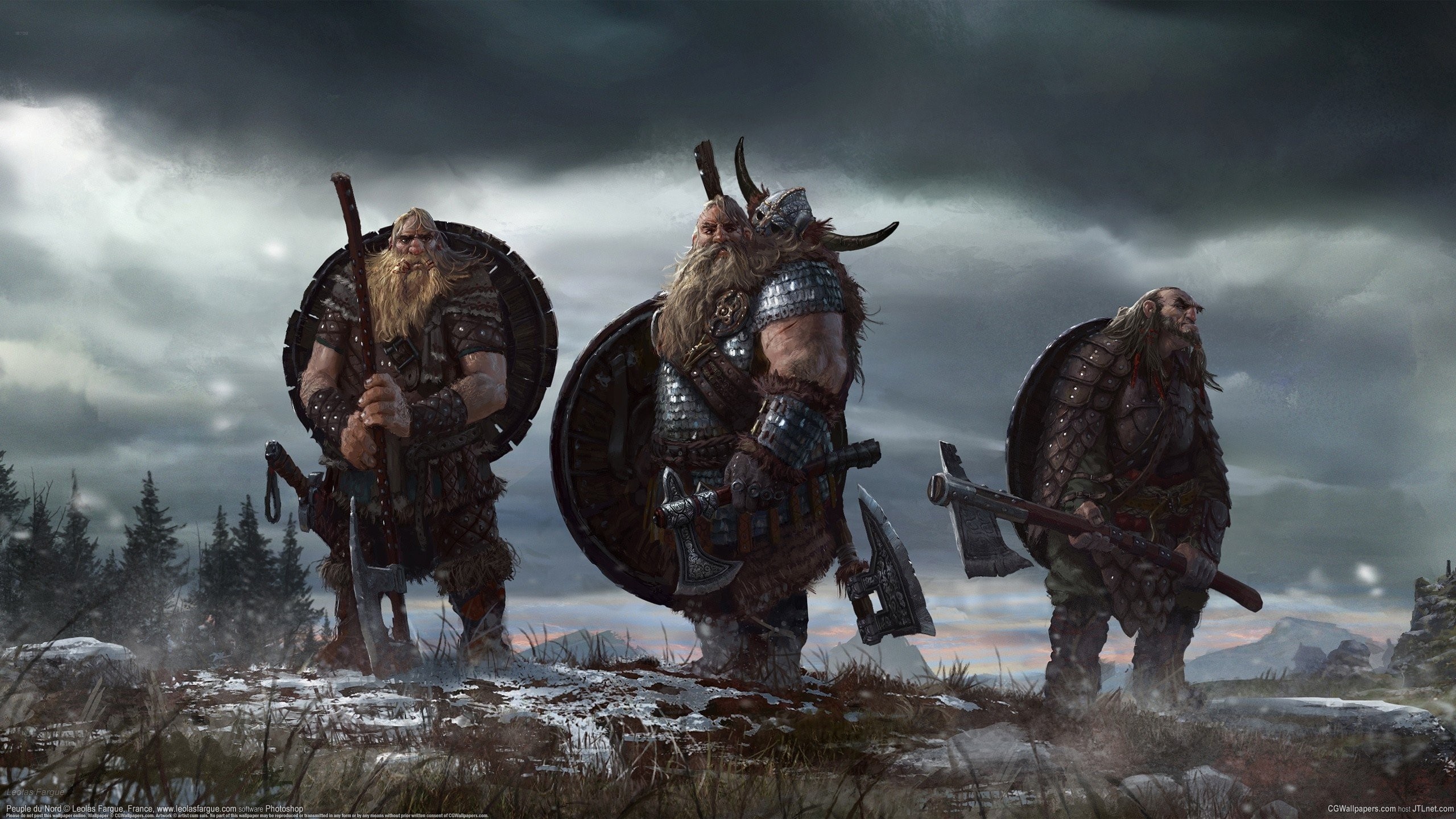 General 2560x1440 Vikings Nordic warrior shield artwork concept art axes fantasy art dwarf digital art watermarked
