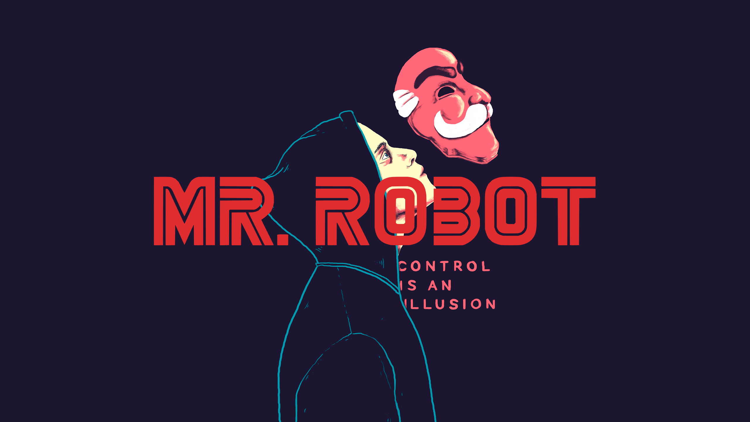 General 2560x1440 Mr. Robot Elliot (Mr. Robot) fsociety illustration Henrique Petrus Rami Malek fan art mask simple background TV series