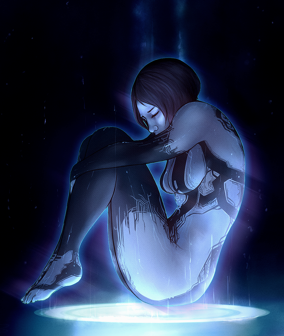 General 1100x1300 Halo (game) Halo 4 fan art thighs blue skin ass big boobs cleavage short hair black hair closed eyes barefoot bare bottom 2D Cortana (Halo) video games video game art DeviantArt video game characters science fiction