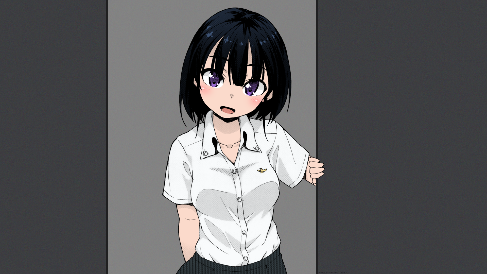 Anime 1920x1080 short hair purple eyes black hair schoolgirl school uniform smiling anime manga anime girls