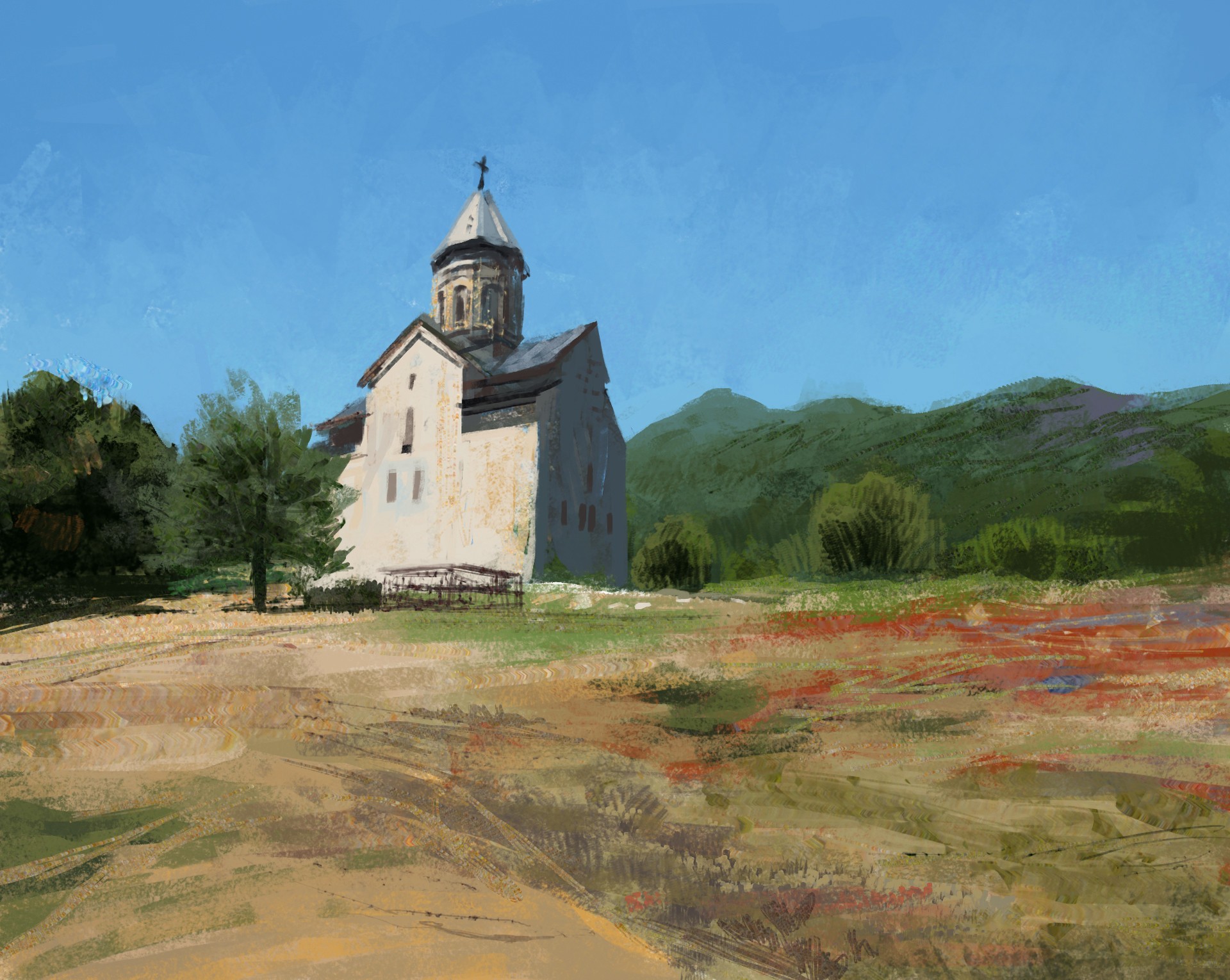 General 1920x1530 digital art landscape mountains church artwork