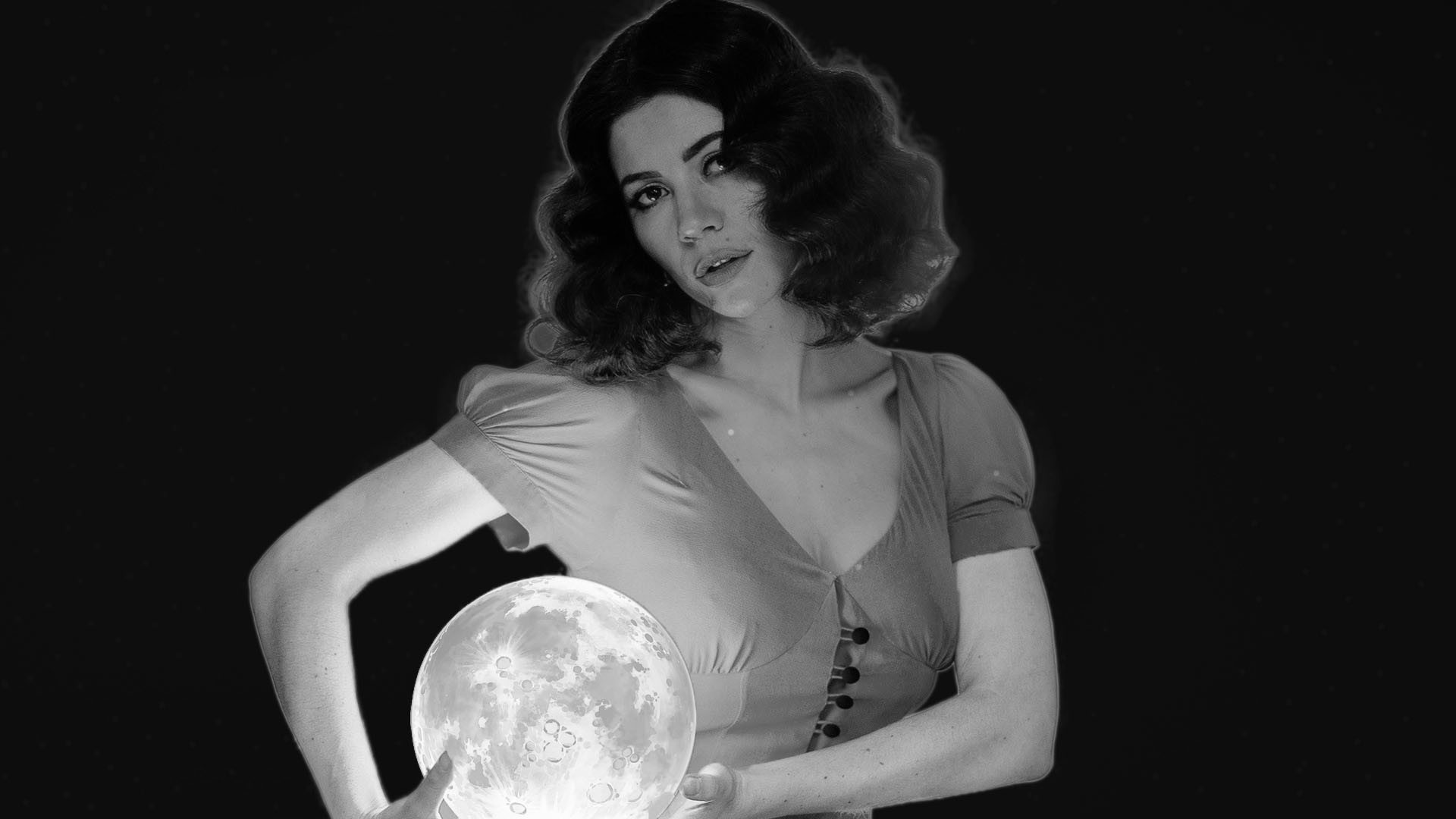 General 1920x1080 monochrome Marina and the Diamonds women portrait looking at viewer face simple background black background music