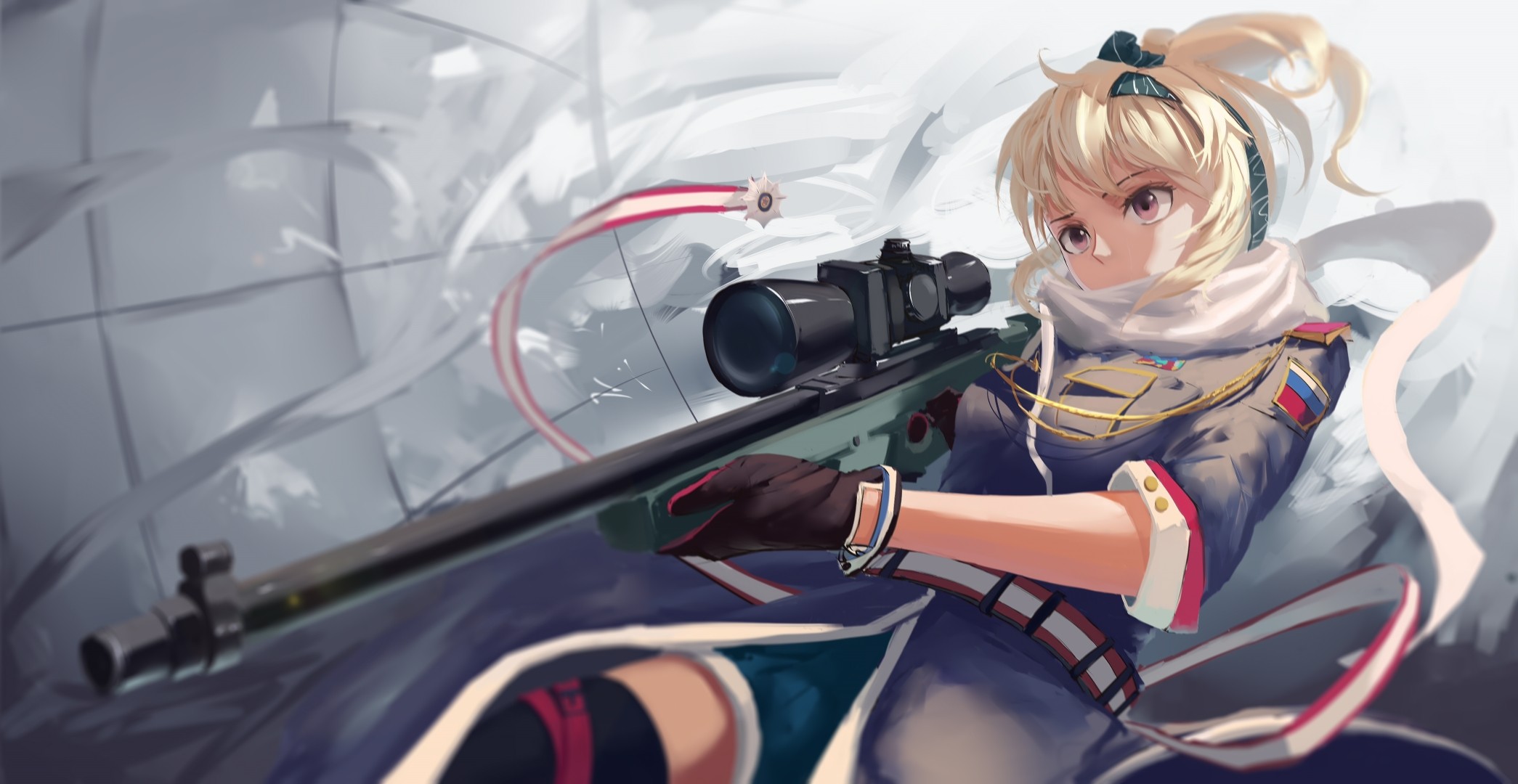Anime 2090x1080 anime anime girls gun weapon original characters sniper rifle Girls Frontline girls with guns rifles women aiming blonde SV-98