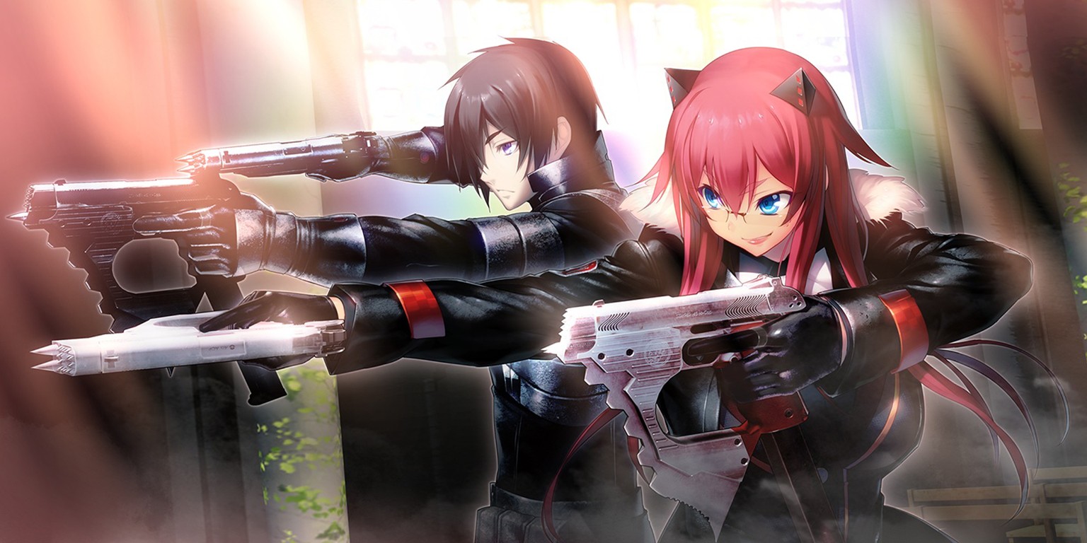 Anime 1536x768 Tokyo Necro weapon anime girls anime boys gun blue eyes redhead anime dual wield girls with guns