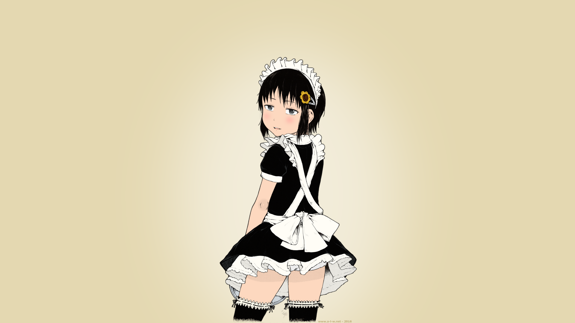 Anime 1920x1080 Zangyaku maid panties stockings short hair black hair anime manga anime girls beige background simple background maid outfit