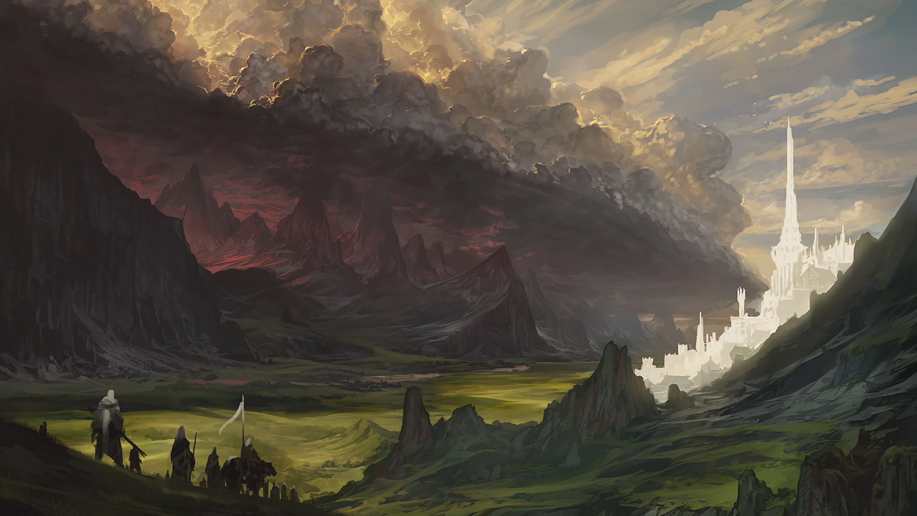 General 3200x1800 city landscape fantasy art The Lord of the Rings Minas Tirith artwork