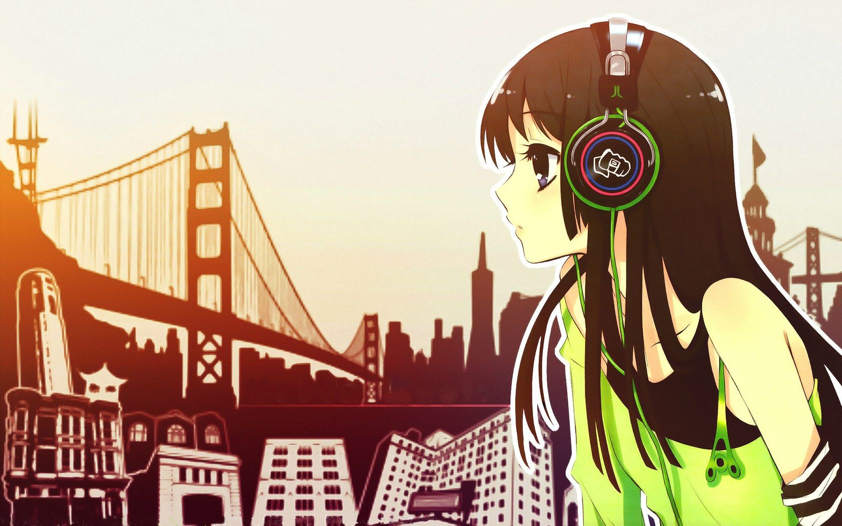 Anime 1680x1050 anime anime girls headphones K-ON! Akiyama Mio face bridge long hair brunette