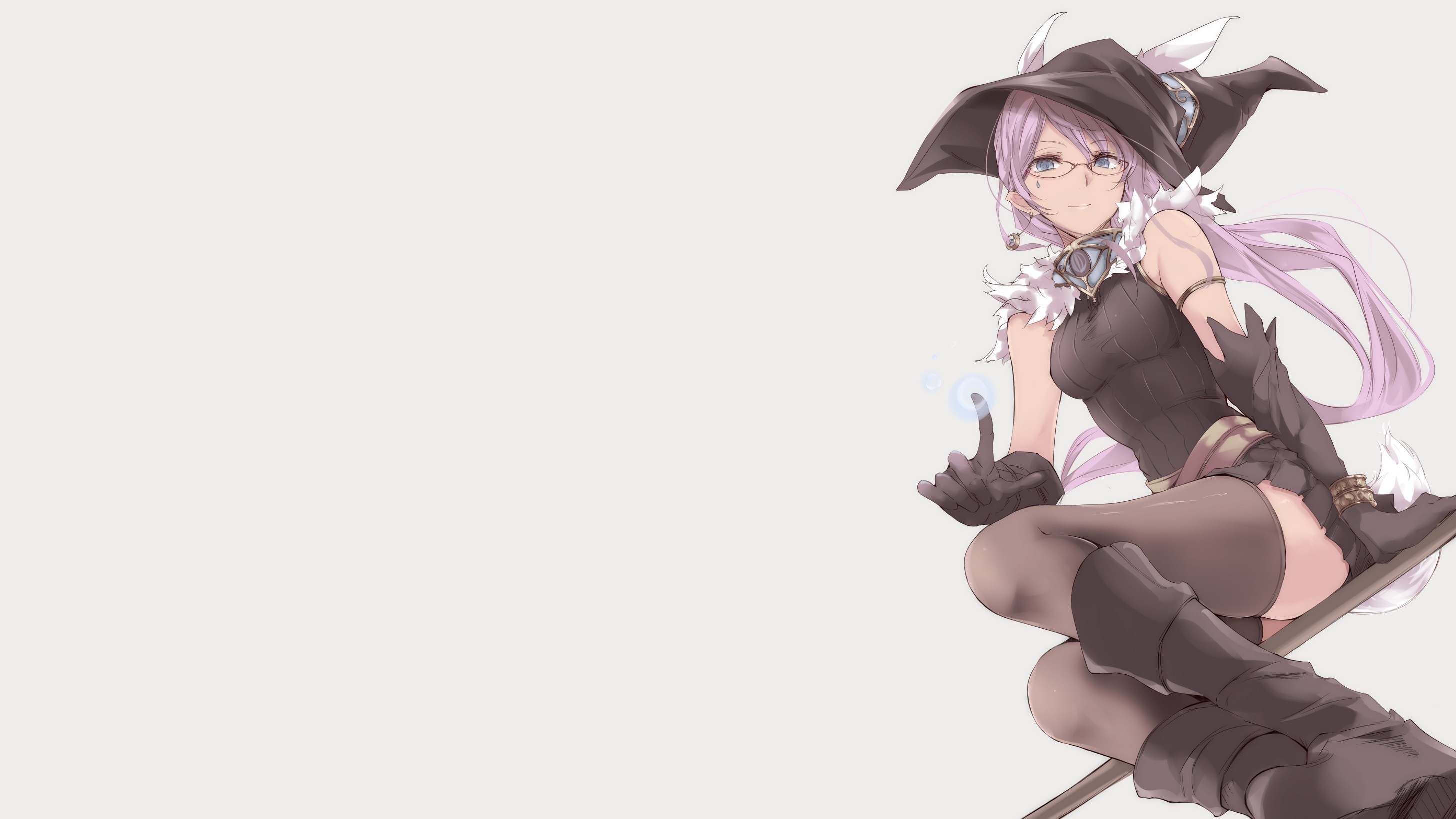 Anime 2912x1638 anime anime girls glasses hat skirt witch original characters fantasy art fantasy girl Pixiv women with glasses stockings purple hair long hair witch hat white background simple background