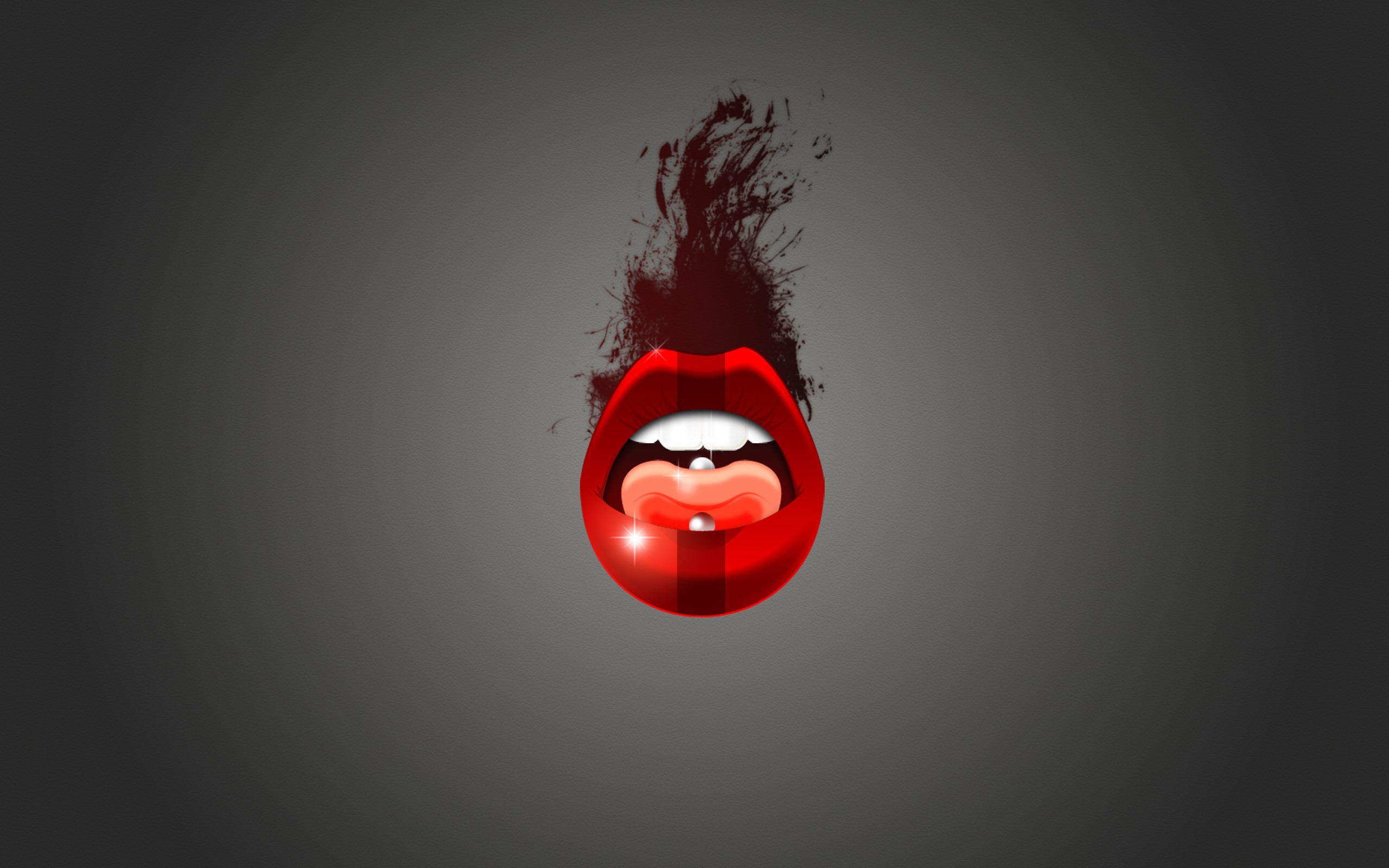 General 2560x1600 lips lipstick red tongues piercing gray background simple background digital art