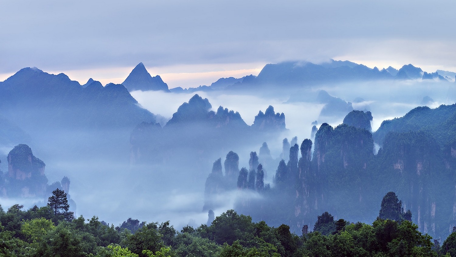 General 1500x844 nature landscape morning mist mountains forest clouds trees Guilin China Asia