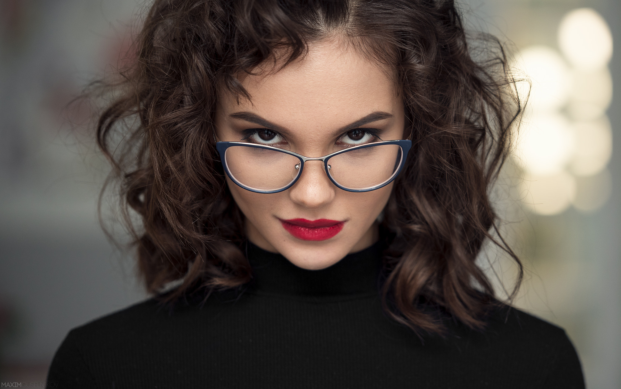 People 2048x1281 women face portrait women with glasses red lipstick closeup