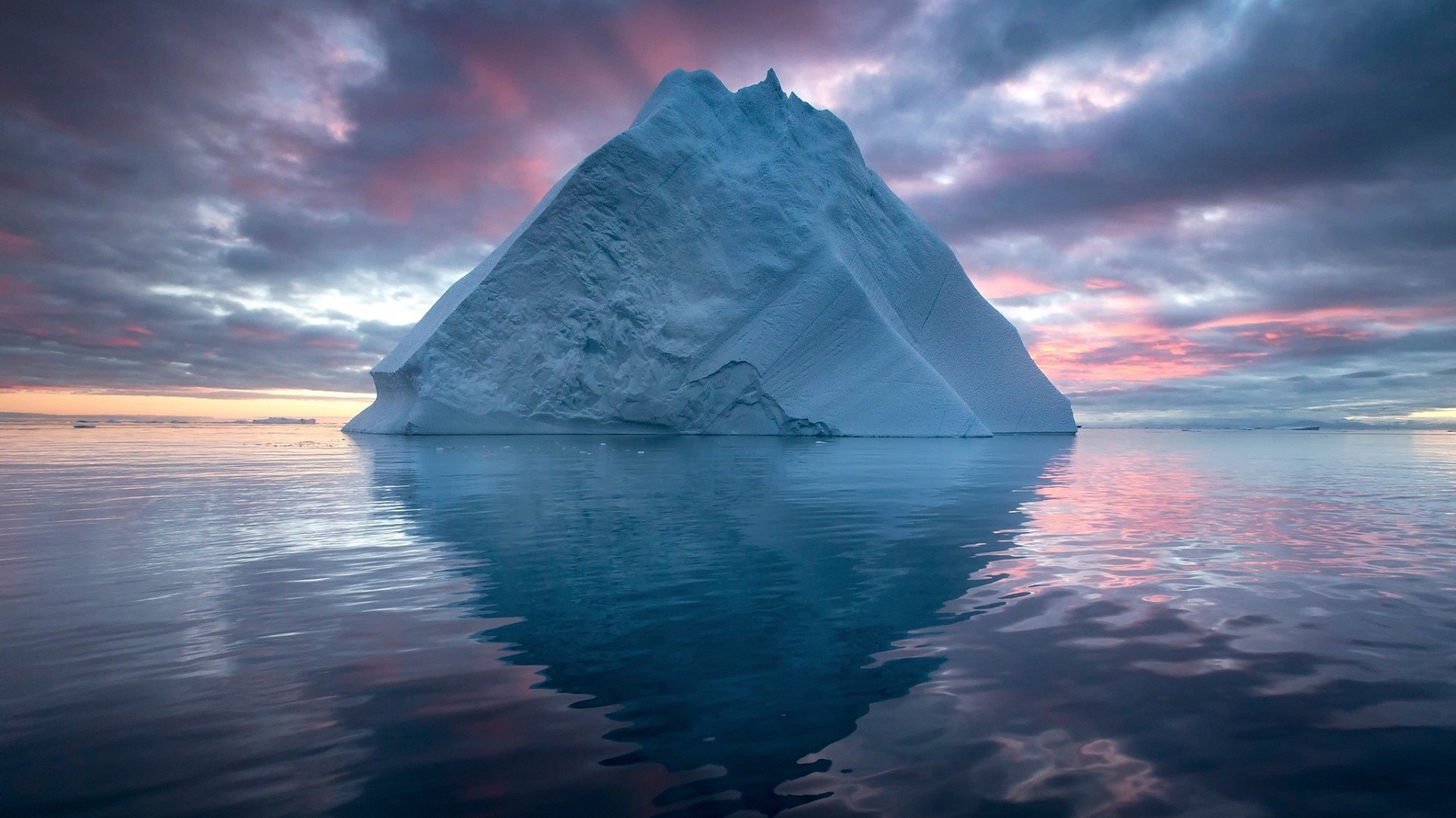 General 1920x1080 nature landscape winter iceberg sea clouds Arctic sunset reflection snow calm triangle