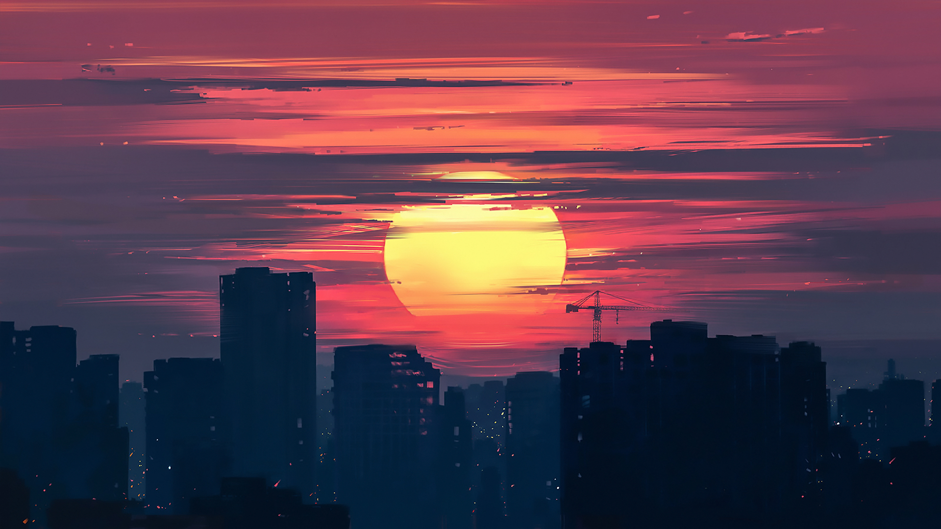 General 1920x1080 artwork Aenami digital art sunset dawn city clouds cityscape