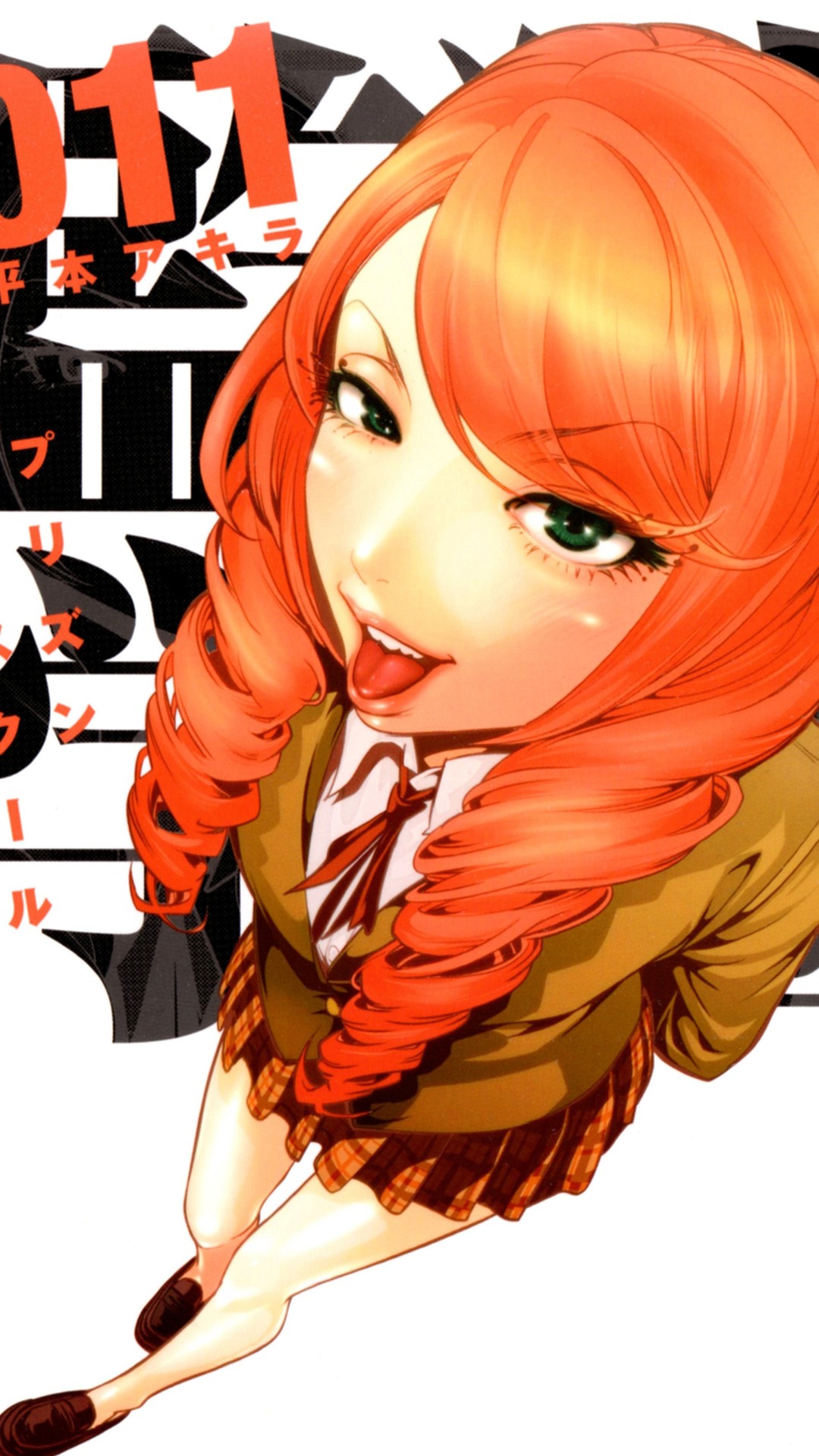Anime 1080x1920 Prison School anime girls anime tongue out redhead miniskirt long hair green eyes legs