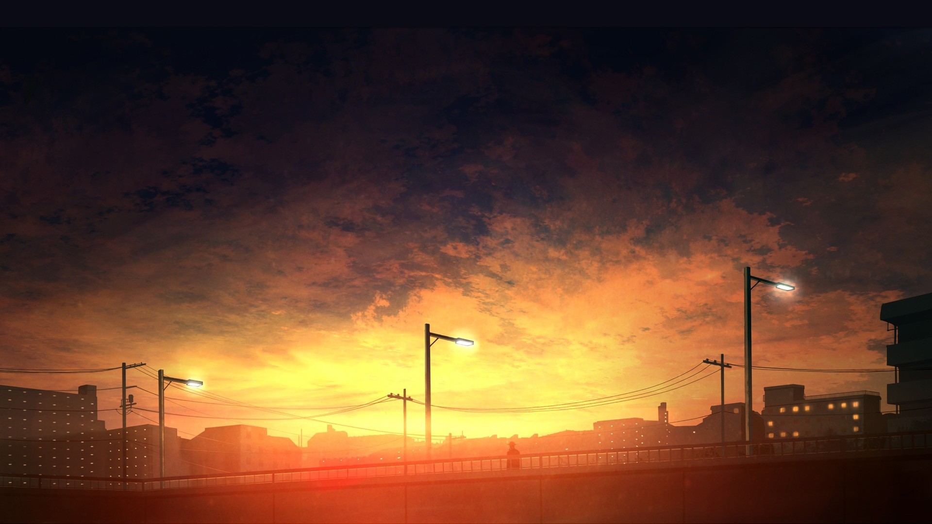 Anime 1920x1080 sunset cityscape sky anime