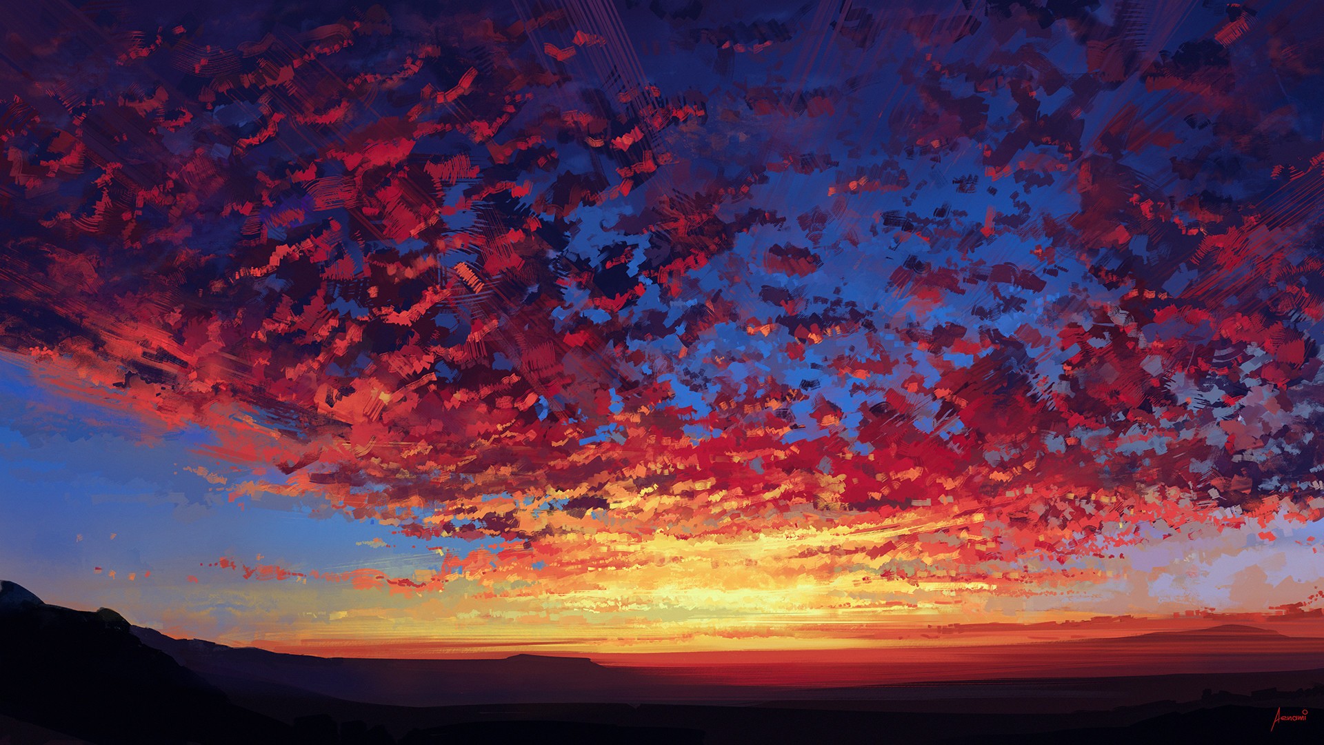General 1920x1080 artwork Aenami clouds sky nature landscape ArtStation watermarked sunlight