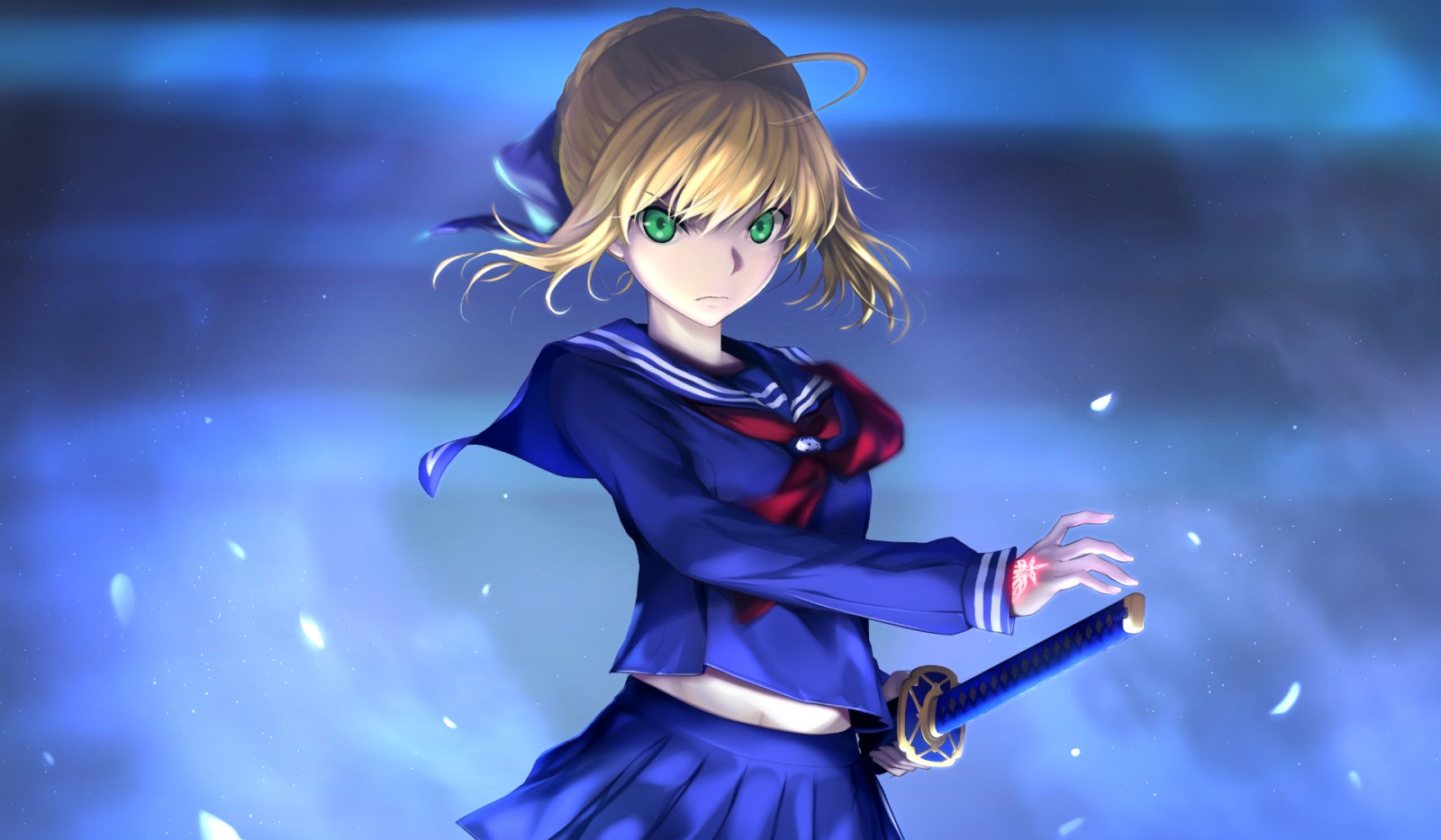 Anime 1600x933 anime anime girls Fate/Stay Night Saber Fate series sword weapon green eyes short hair blonde
