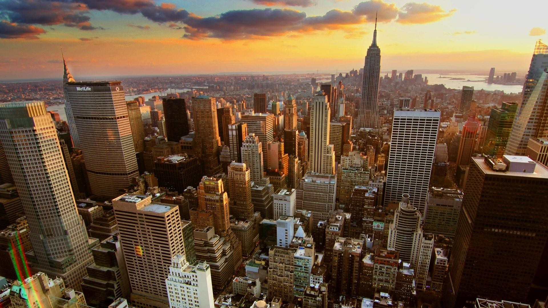 General 1920x1080 city New York City cityscape USA orange sky clouds
