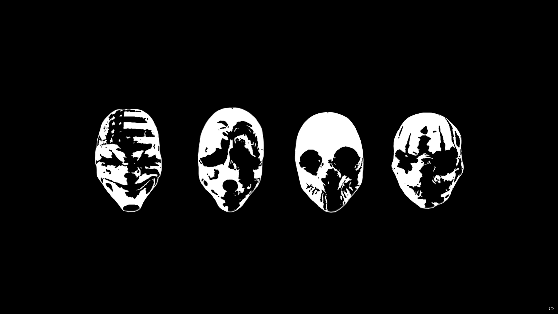 General 1920x1080 artwork mask simple background black background monochrome video game characters Payday 2
