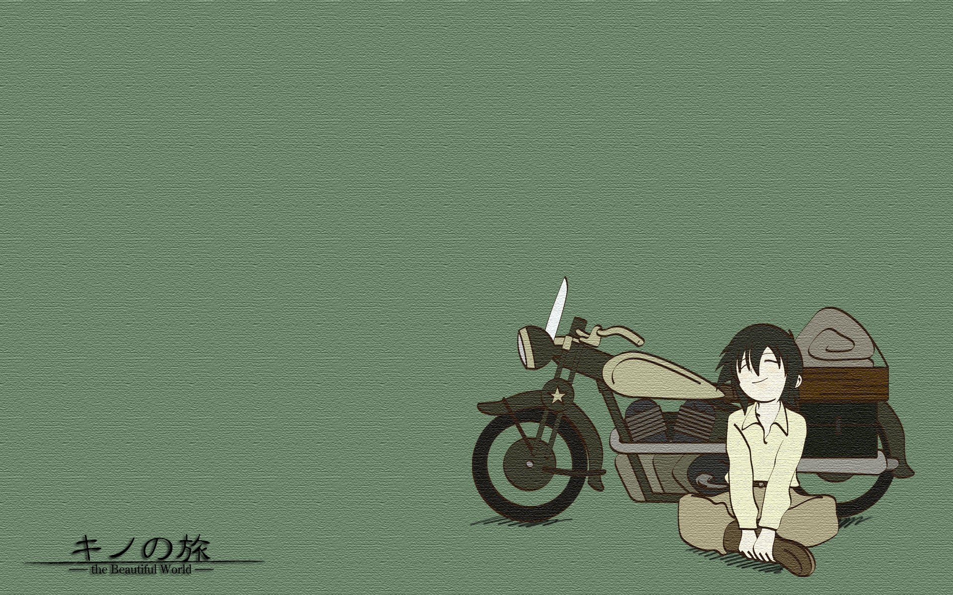 Anime 1920x1200 anime Kino no Tabi Kino's Journey motorcycle simple background vehicle sitting smiling