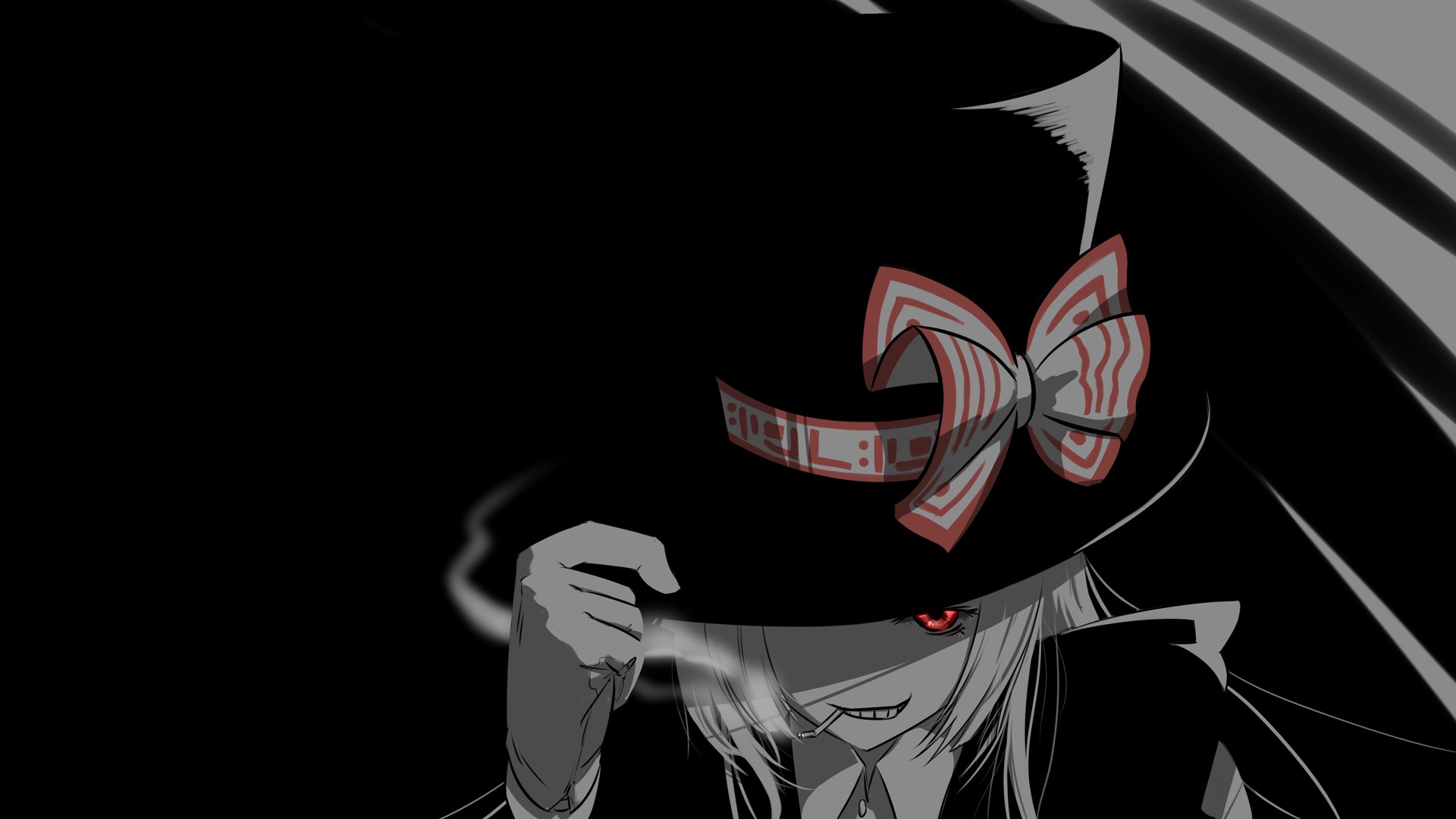Anime 1920x1080 red eyes anime Mad Hatter simple background black background selective coloring hat gloves