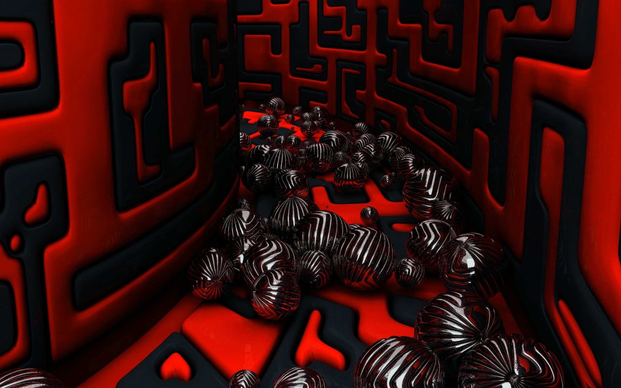 General 2560x1600 sphere mazes CGI digital art ball abstract 3D Abstract red