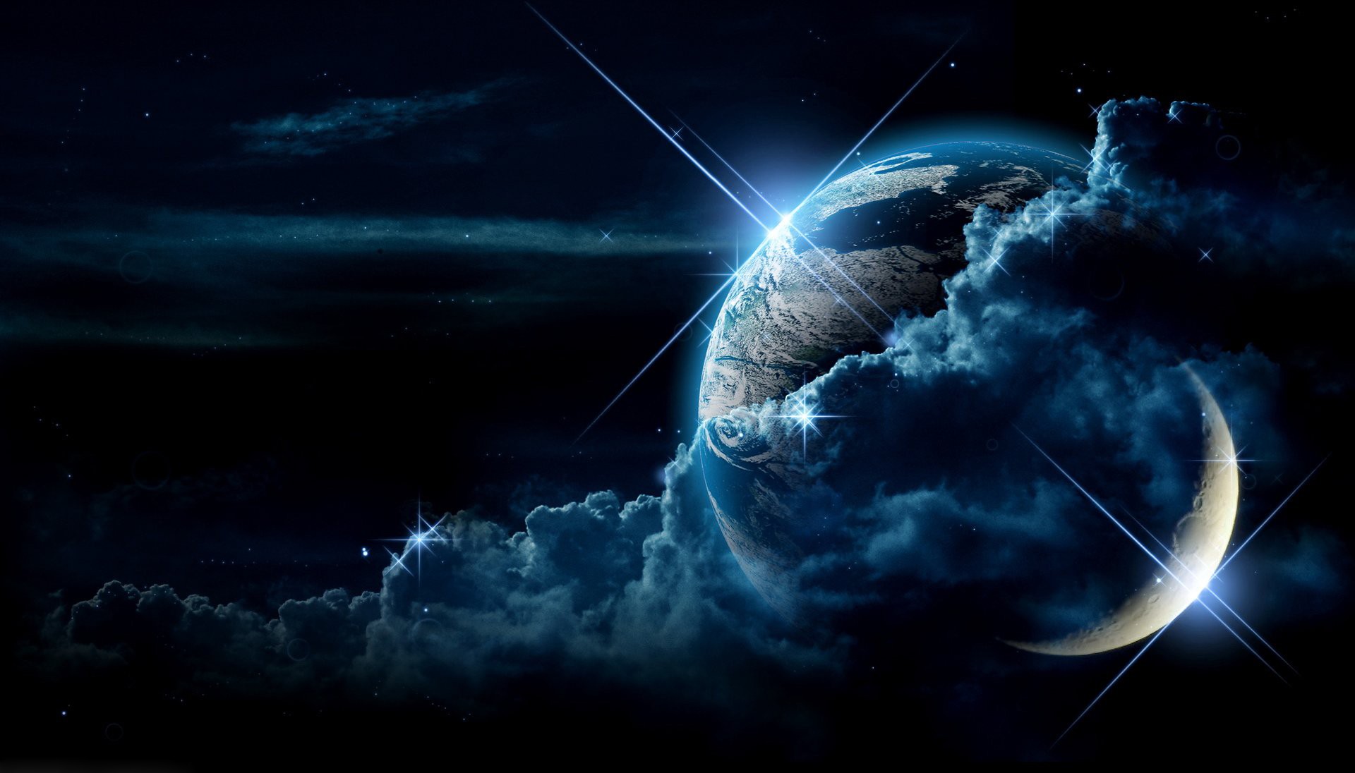 General 1920x1096 space stars Moon Earth clouds space art planet digital art