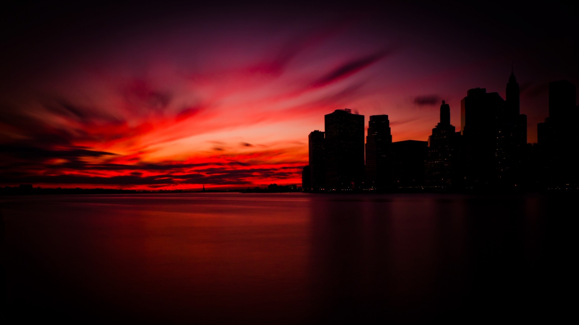 General 1920x1080 sunset sky dark cityscape Manhattan USA photography sunlight low light