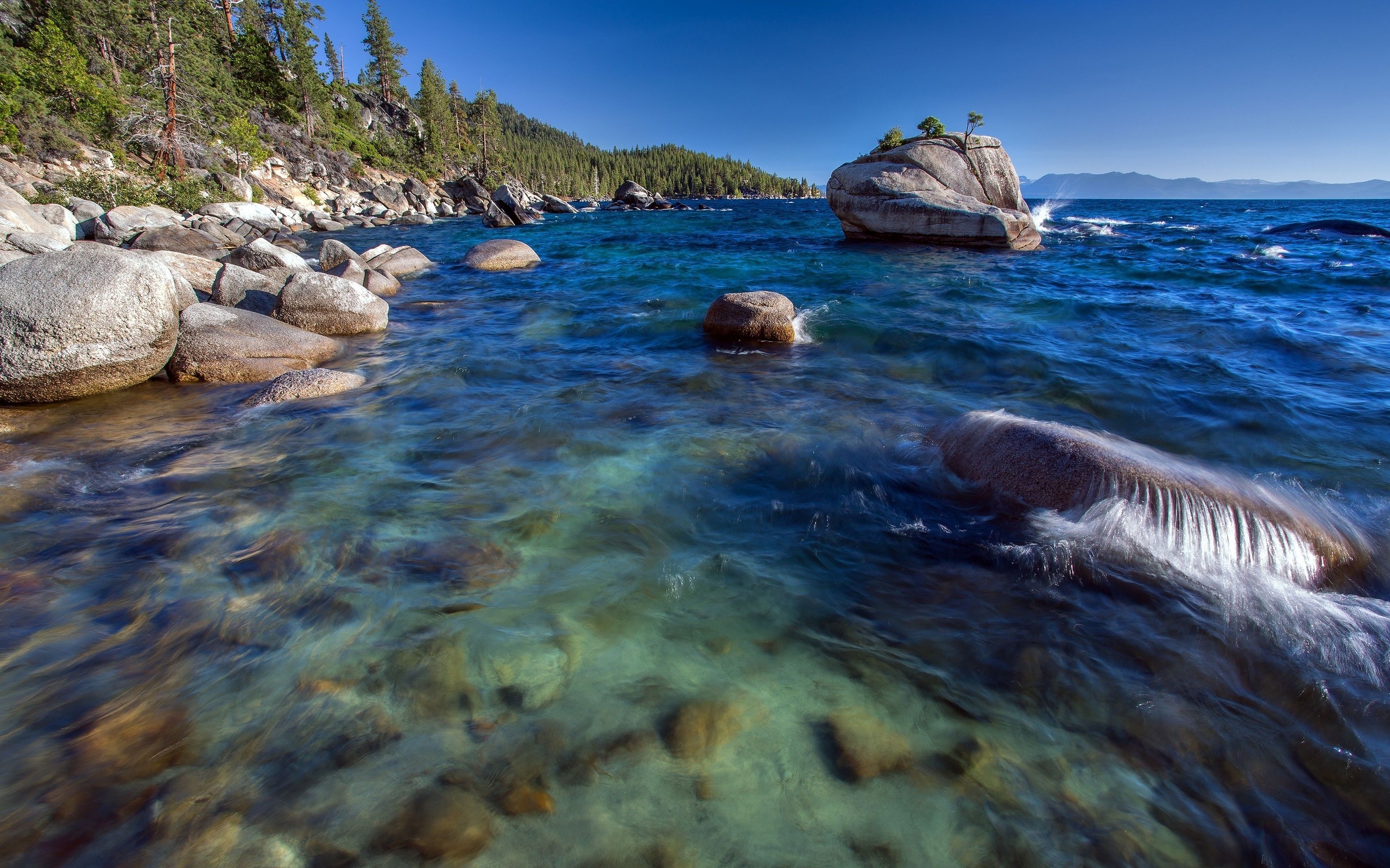 General 2560x1600 rocks coast Lake Tahoe lake bonsai landscape USA Nevada