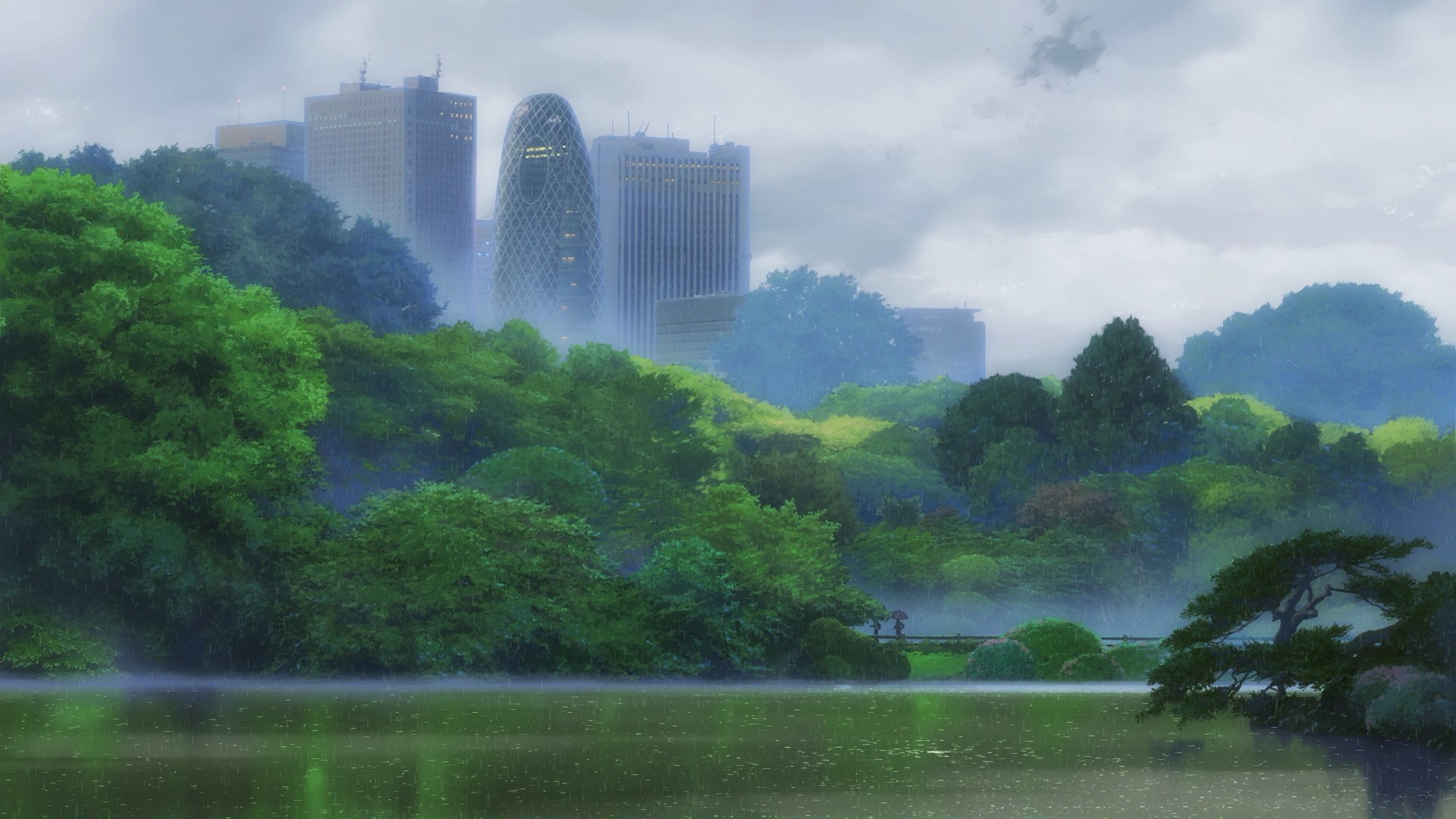 Anime 1920x1080 nature anime The Garden of Words Makoto Shinkai  water trees