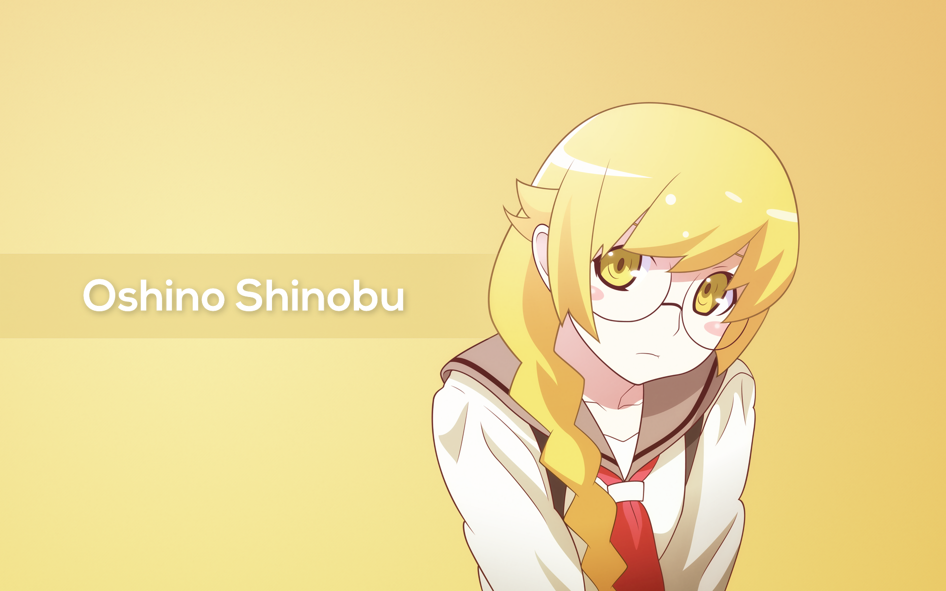 Anime 1920x1200 Monogatari Series anime anime girls Oshino Shinobu school uniform glasses braids simple background gradient yellow eyes blonde