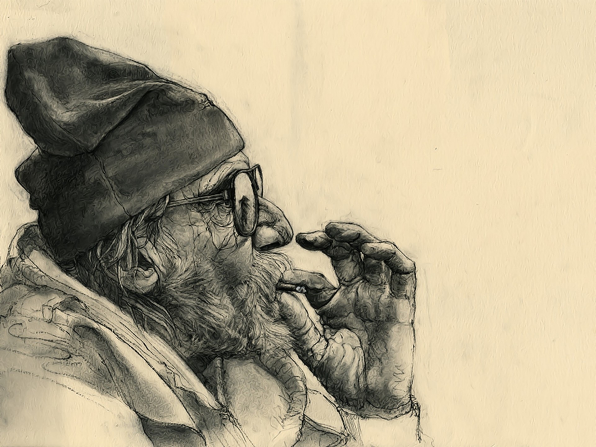 General 1920x1440 portrait joint men old people artwork smoking simple background
