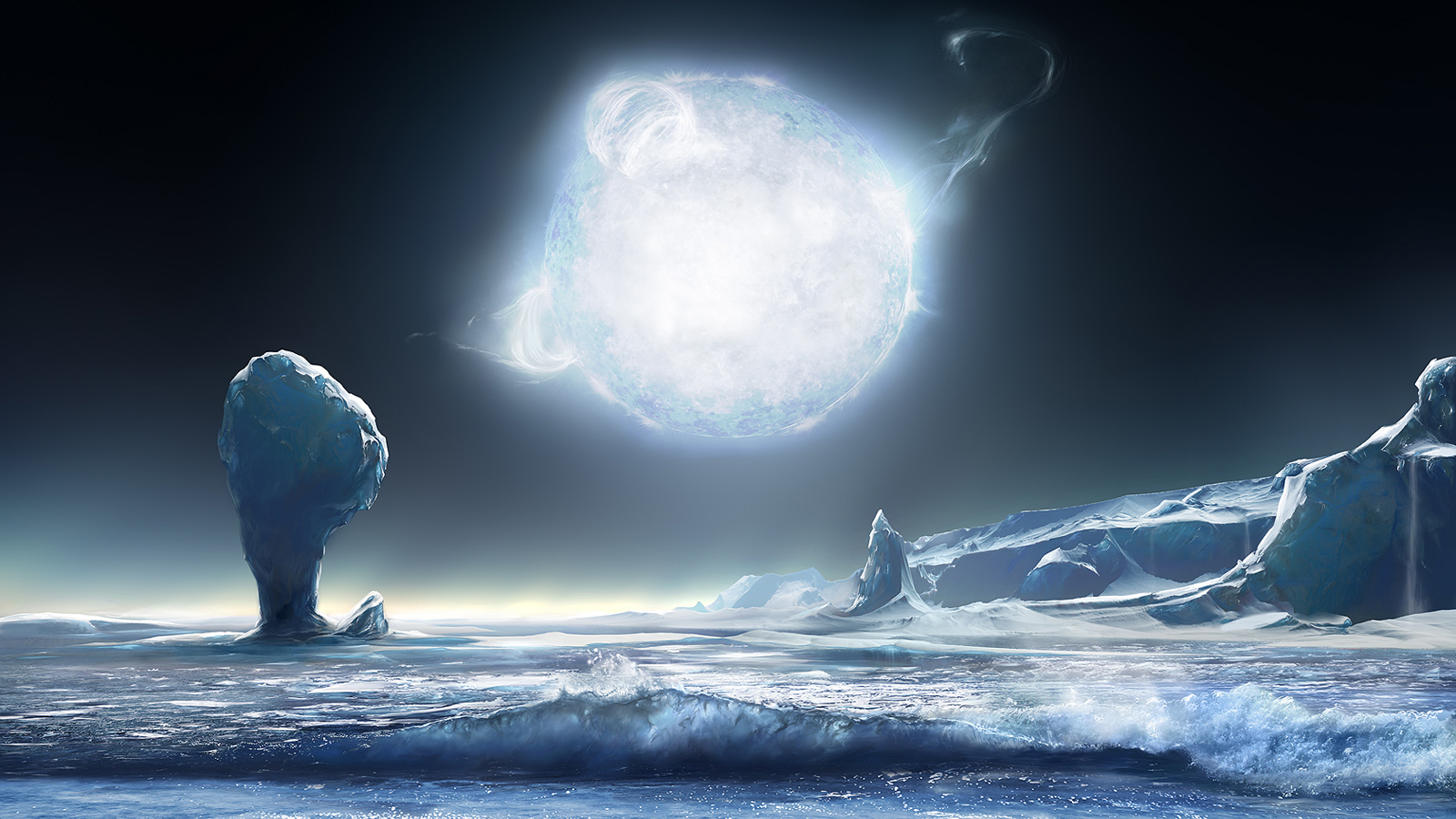 General 1600x900 stars ice planet space digital art landscape digital glowing cold