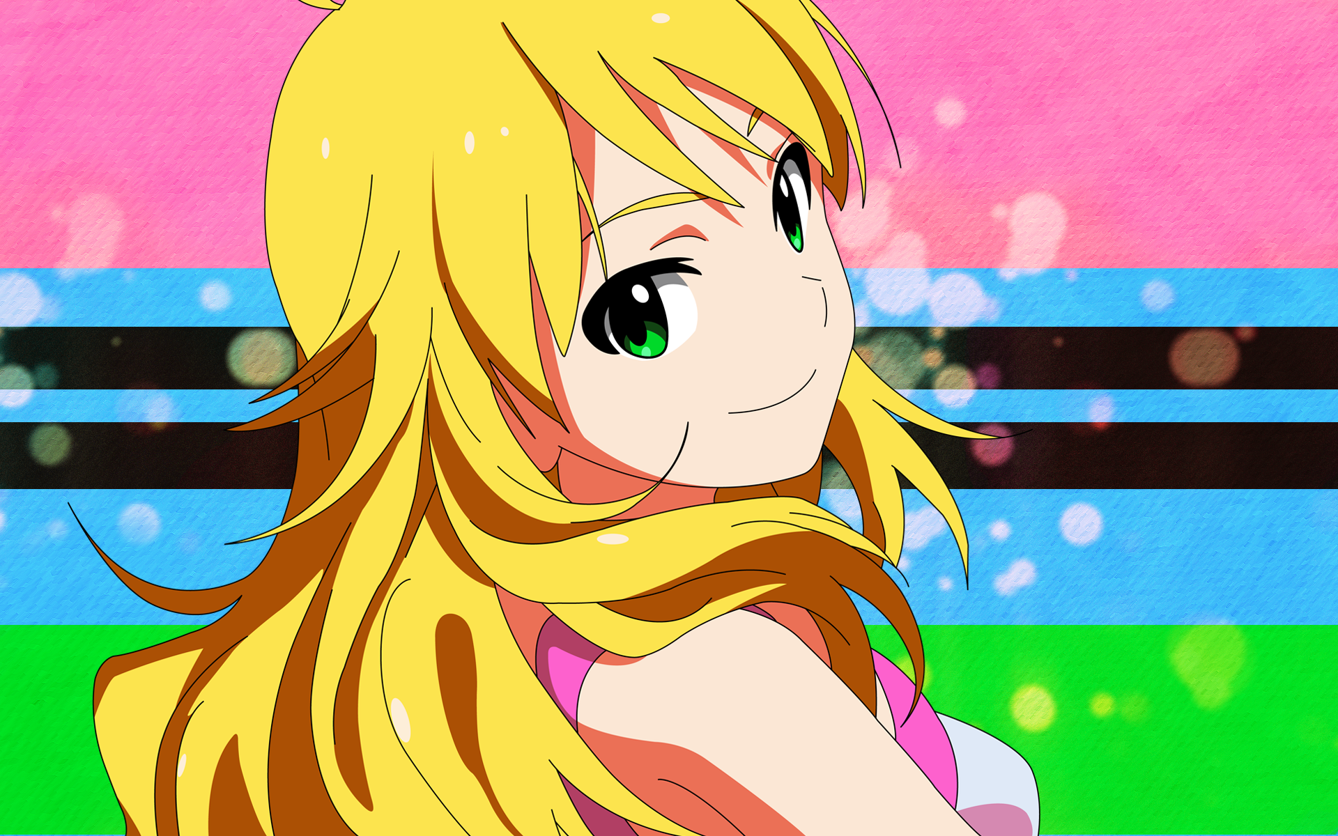Anime 1920x1200 anime colorful THE iDOLM@STER Hoshii Miki anime girls face blonde green eyes smiling long hair