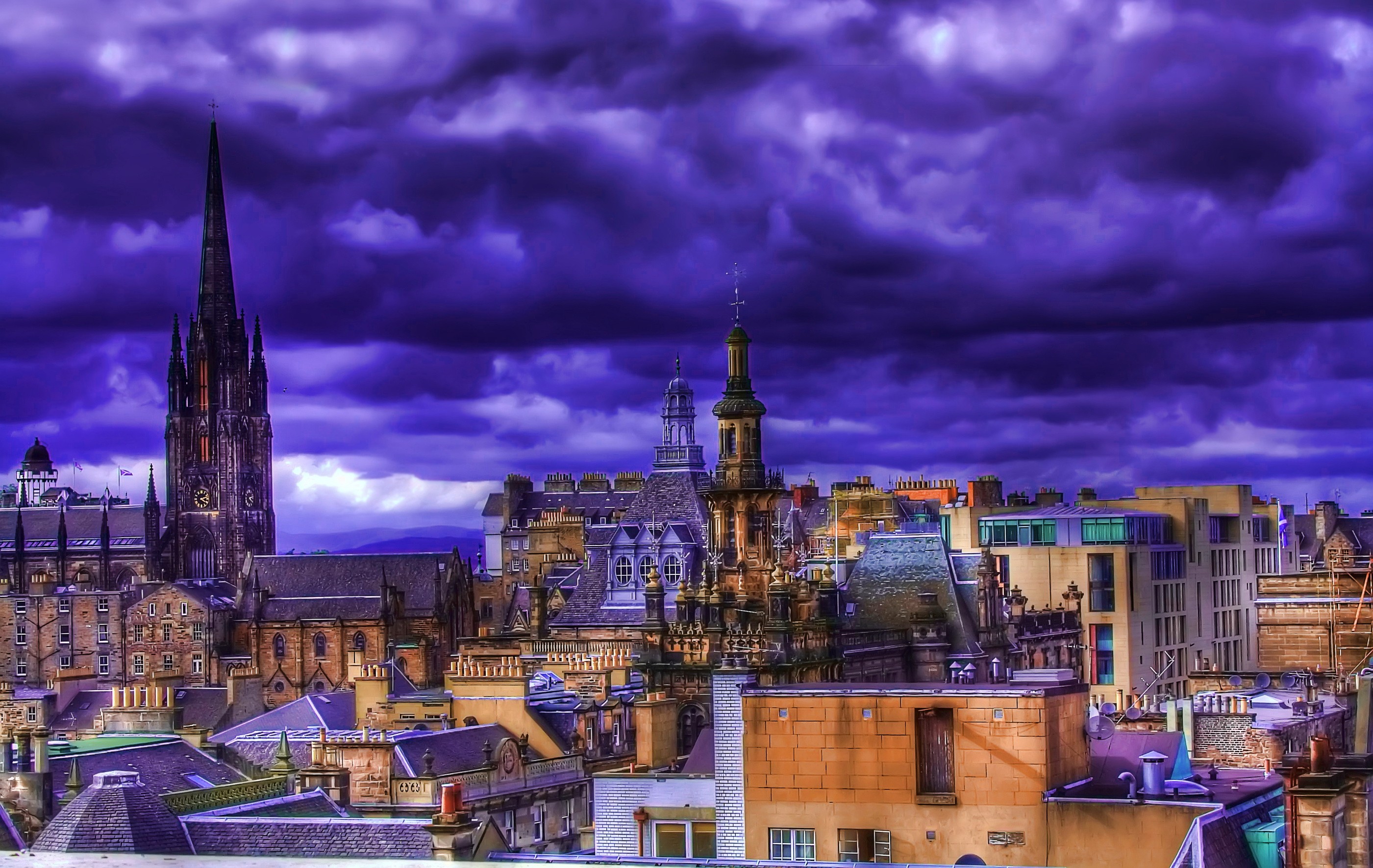 General 2801x1771 city HDR cityscape clouds rooftops