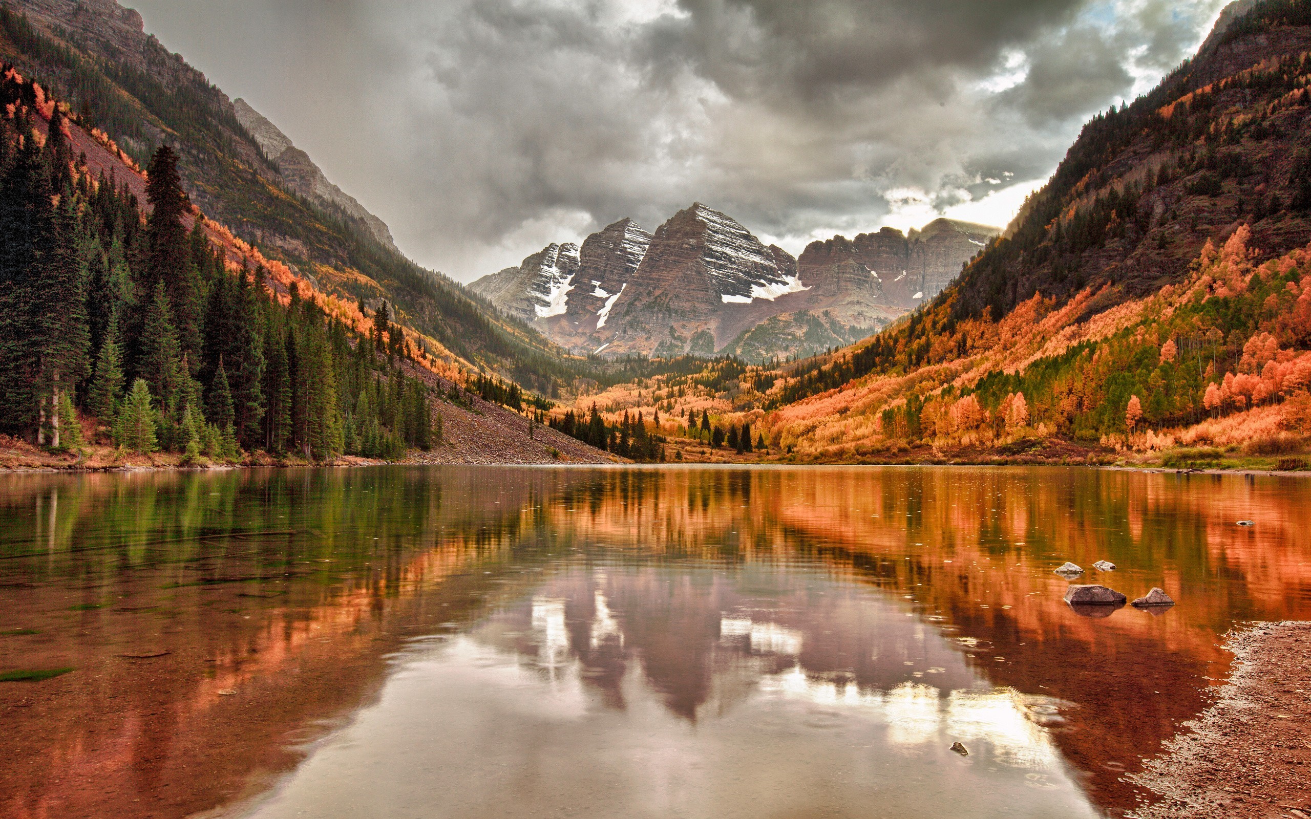 General 2560x1600 nature mountains reflection trees water lake fall USA Maroon Bells Colorado