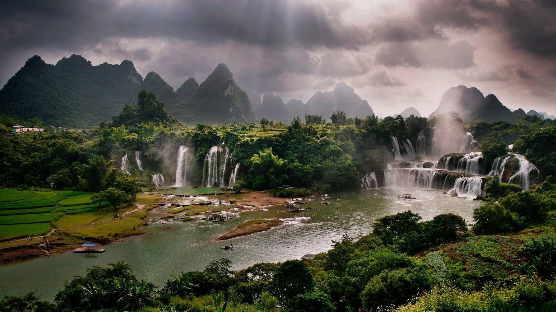 General 1920x1080 landscape river waterfall mountains overcast Vietnam nature