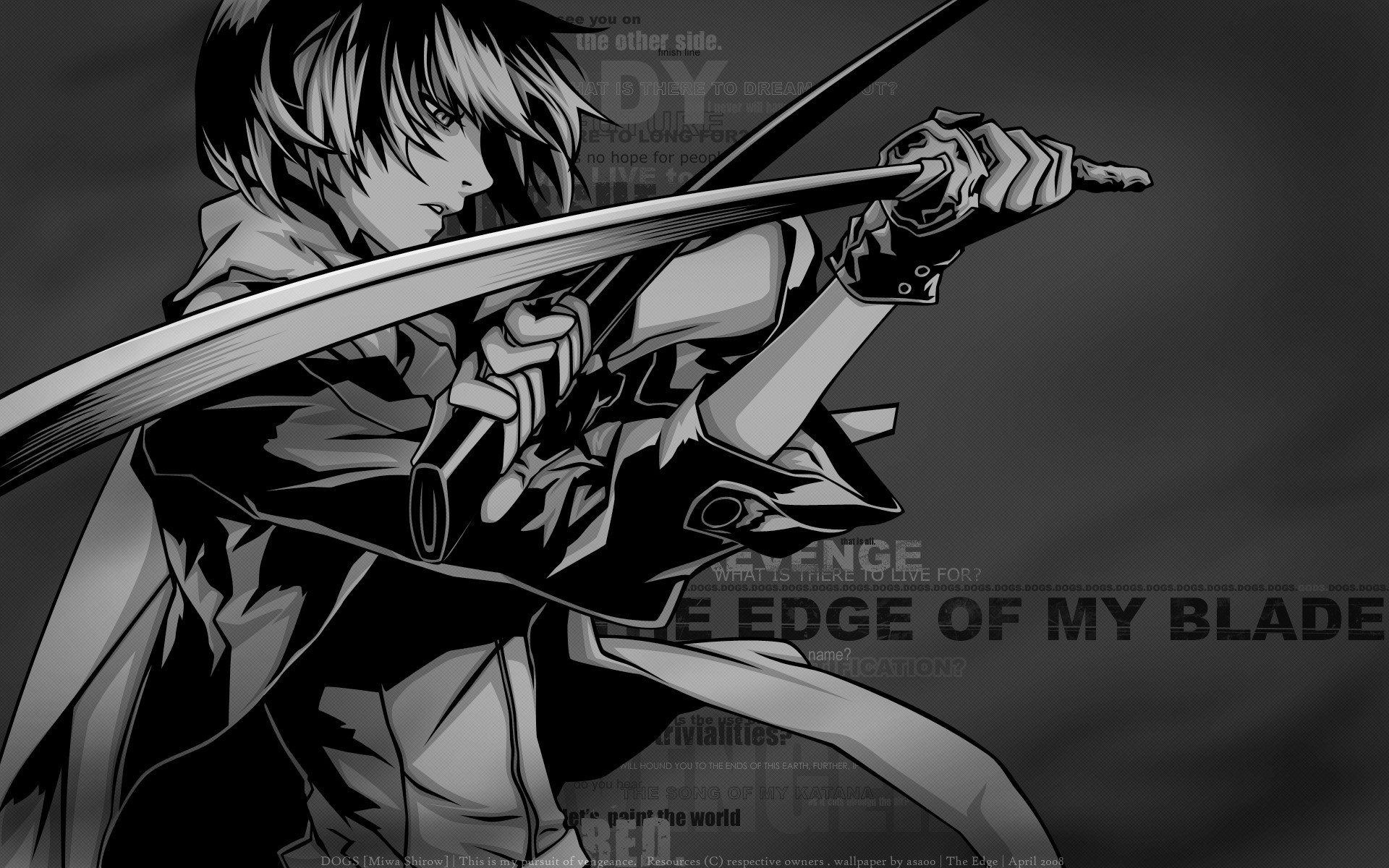 Anime 1920x1200 sword anime girls Dogs: Bullets & Carnage monochrome typography warrior anime weapon women with swords 2008 (Year)