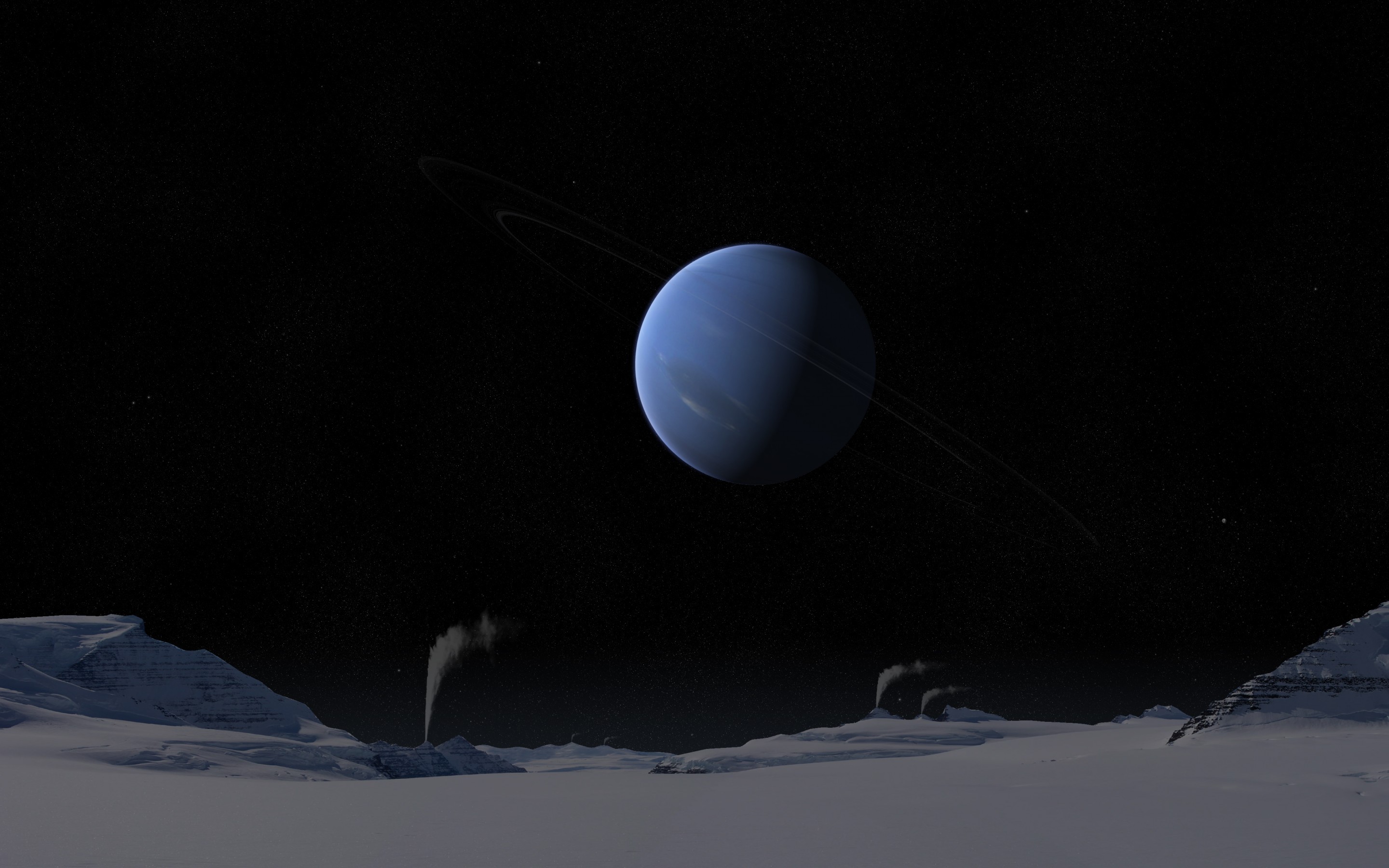 General 2880x1800 digital art space universe planet Neptune CGI stars dark smoke rocks snow space art