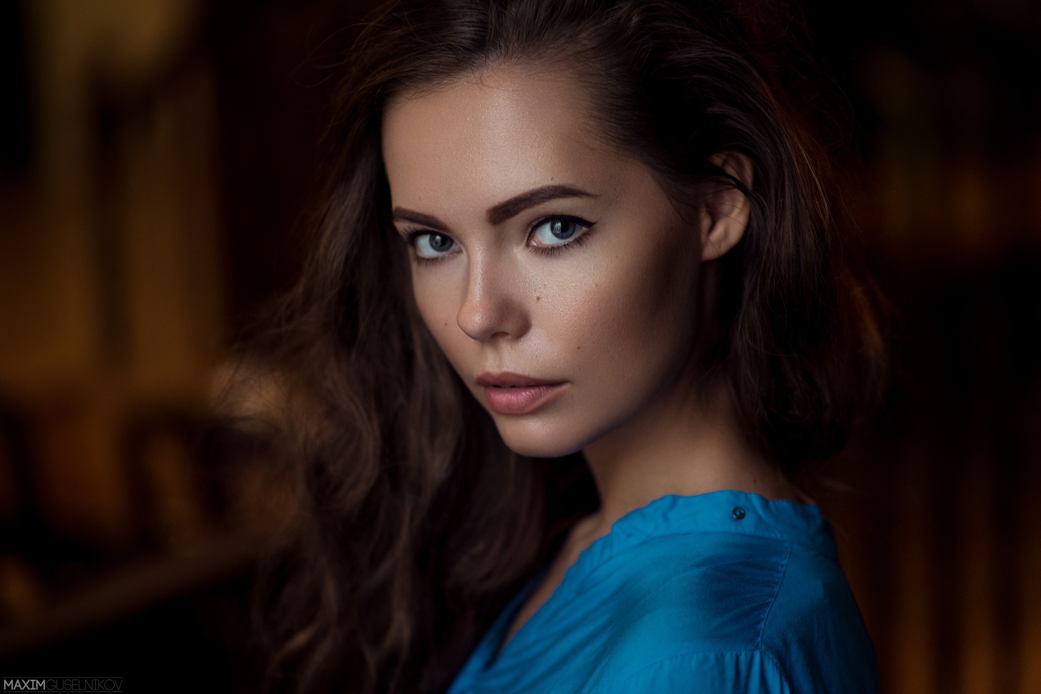 Women Model Face Brunette Blue Eyes Maxim Guselnikov Looking At Viewer Portrait Closeup 9802