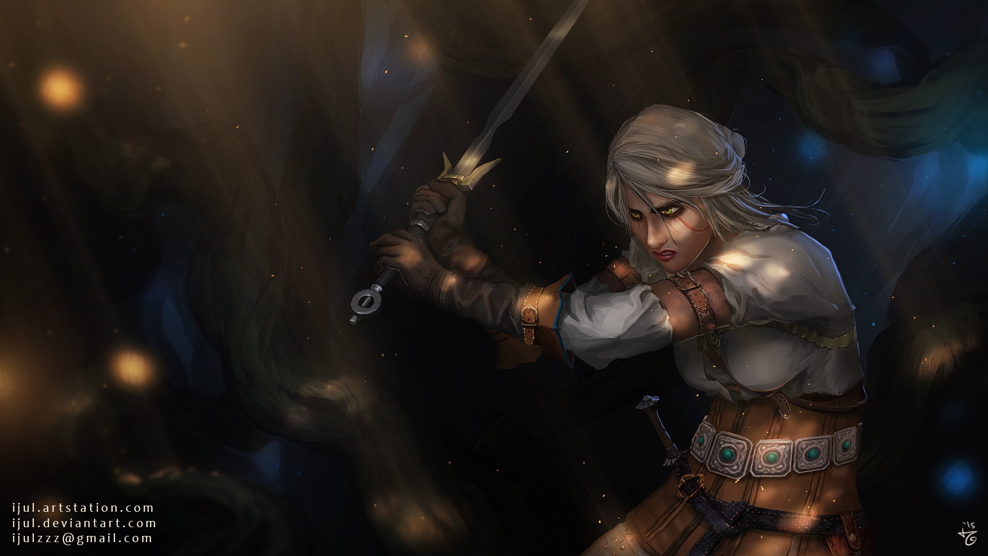 General 1920x1080 The Witcher The Witcher 3: Wild Hunt video games Cirilla Fiona Elen Riannon fantasy girl video game girls DeviantArt sword weapon women with swords RPG PC gaming red lipstick fantasy art