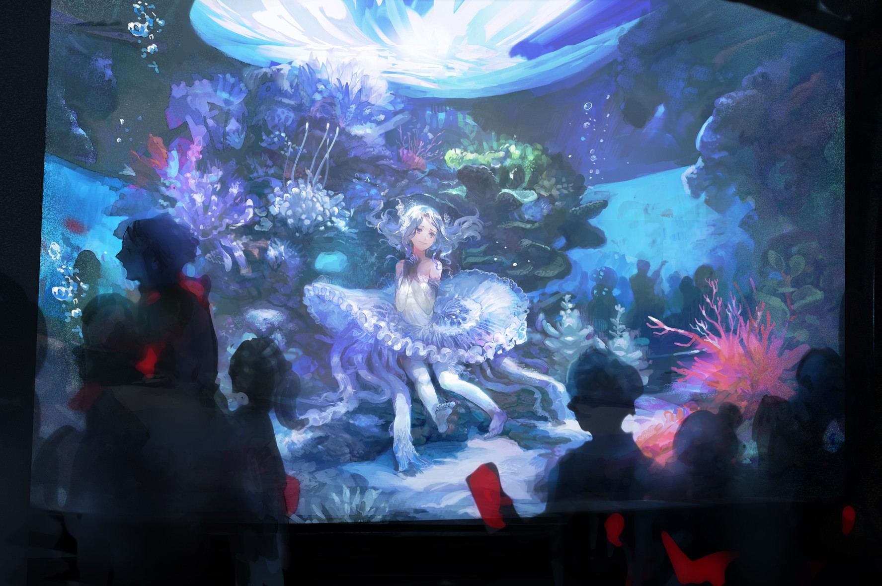 Anime 1775x1180 fantasy art anime girls anime fantasy girl people underwater dress barefoot aquarium