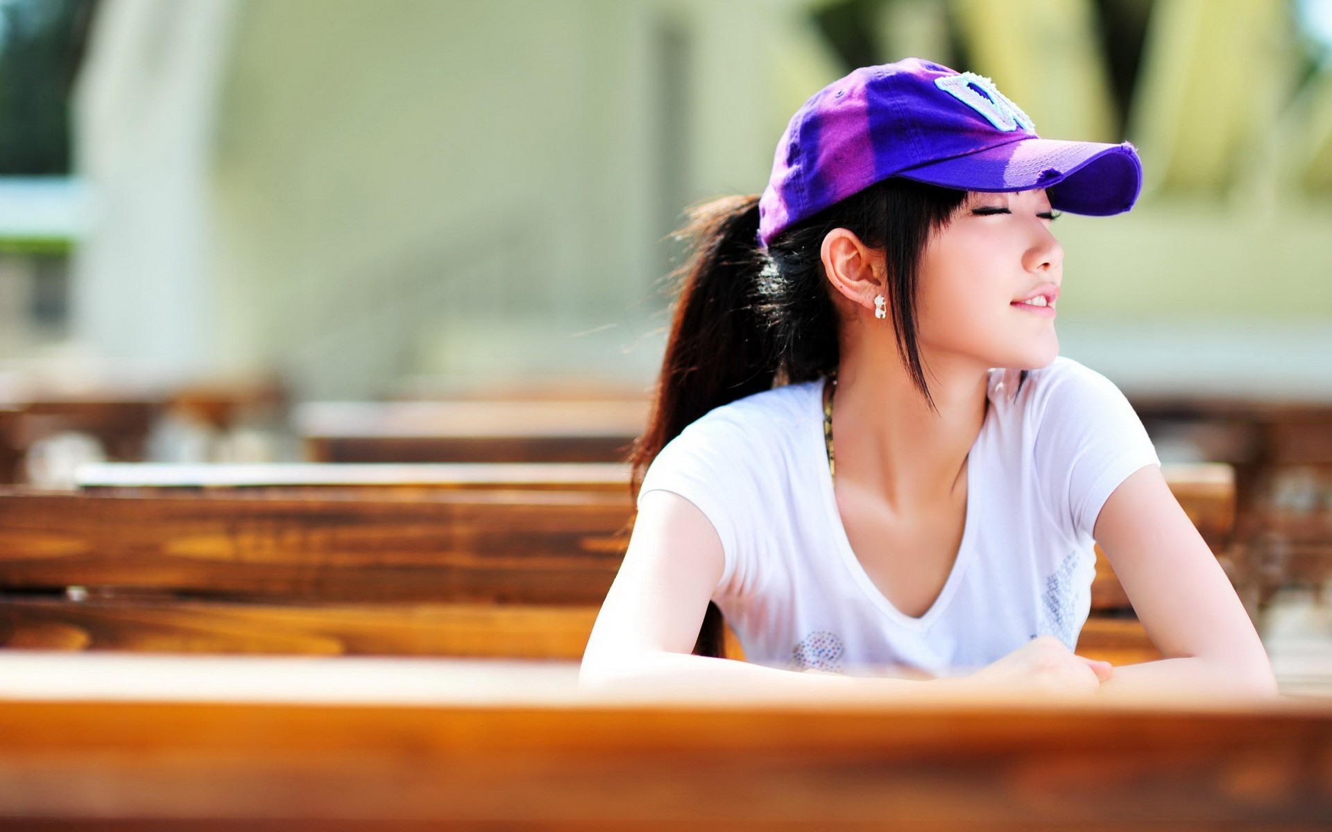 People 1920x1200 women women outdoors Asian brunette T-shirt Shu Qi model hat