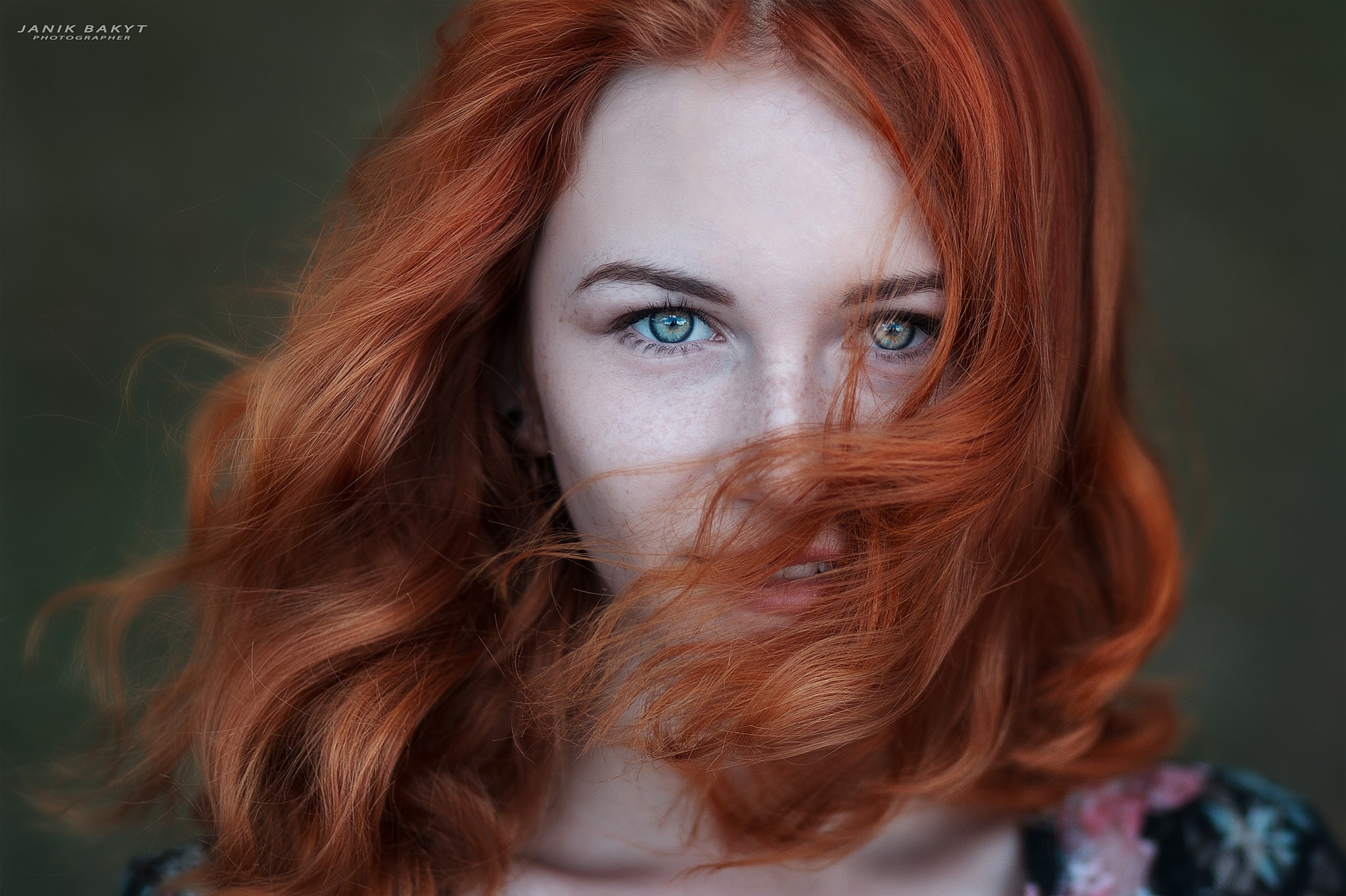 People 2048x1365 women face portrait redhead Janik Bakyt hair in face looking at viewer dyed hair model long hair