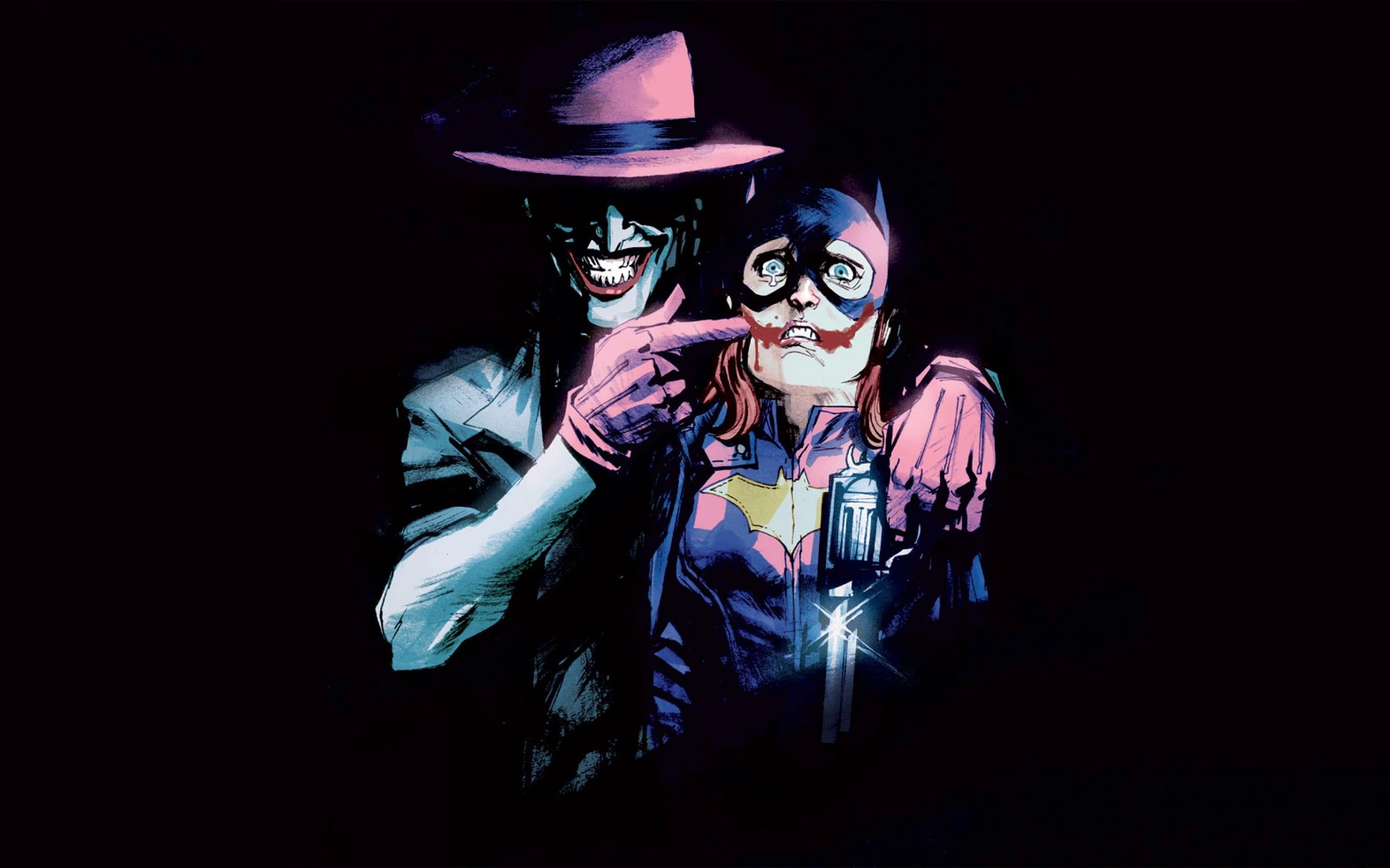 General 2560x1600 Joker DC Comics Batgirl revolver Fear (People) simple background black background hat villains tears mask women weapon Barbara Gordon