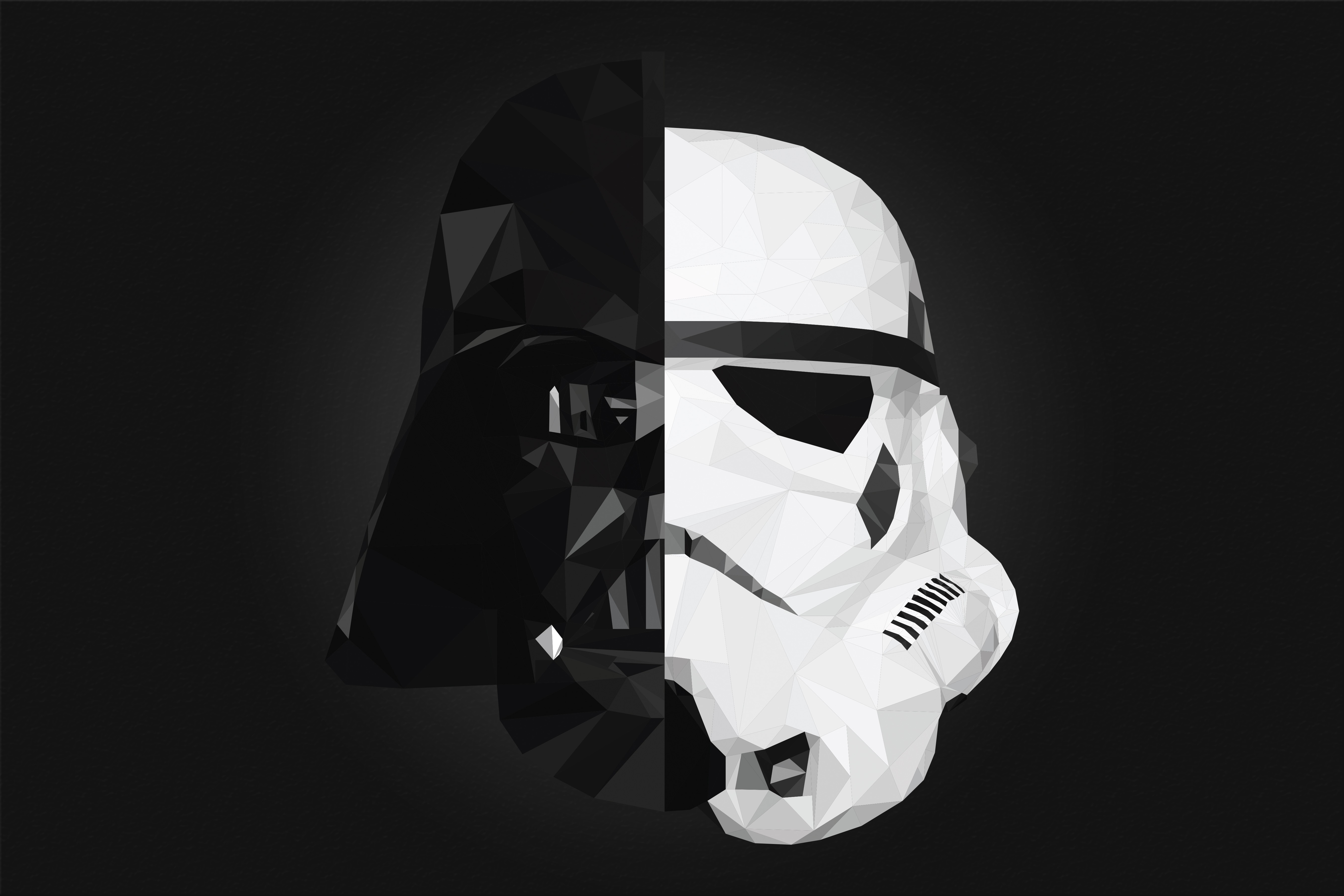General 5400x3600 Star Wars Darth Vader low poly stormtrooper splitting Sith science fiction monochrome simple background black background Star Wars Villains helmet